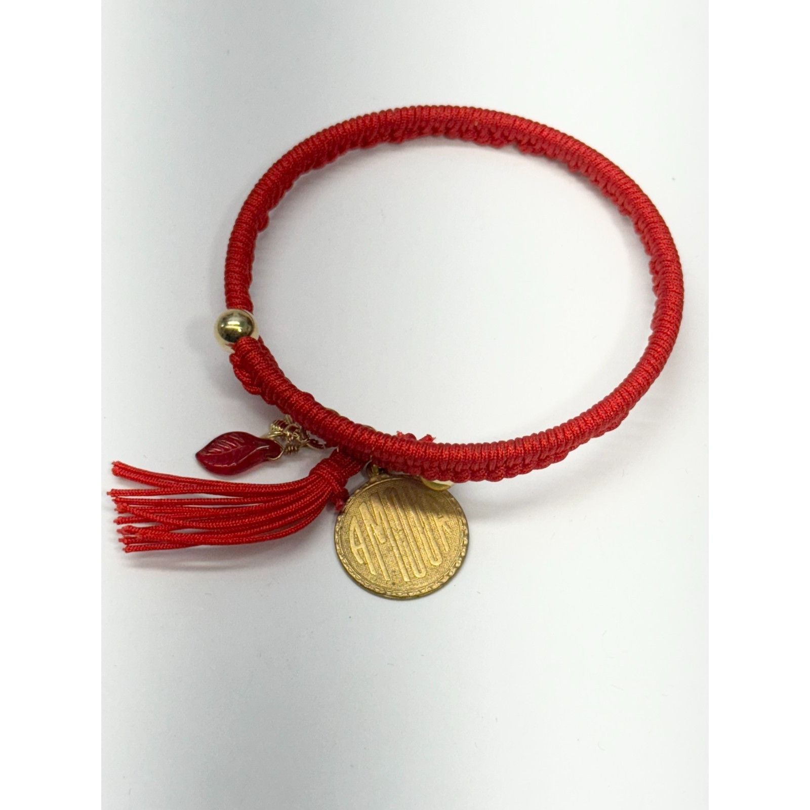 Vintage Vintage red amour glass leaf charm tassel bracelet bangle Size ONE SIZE - 4 Thumbnail