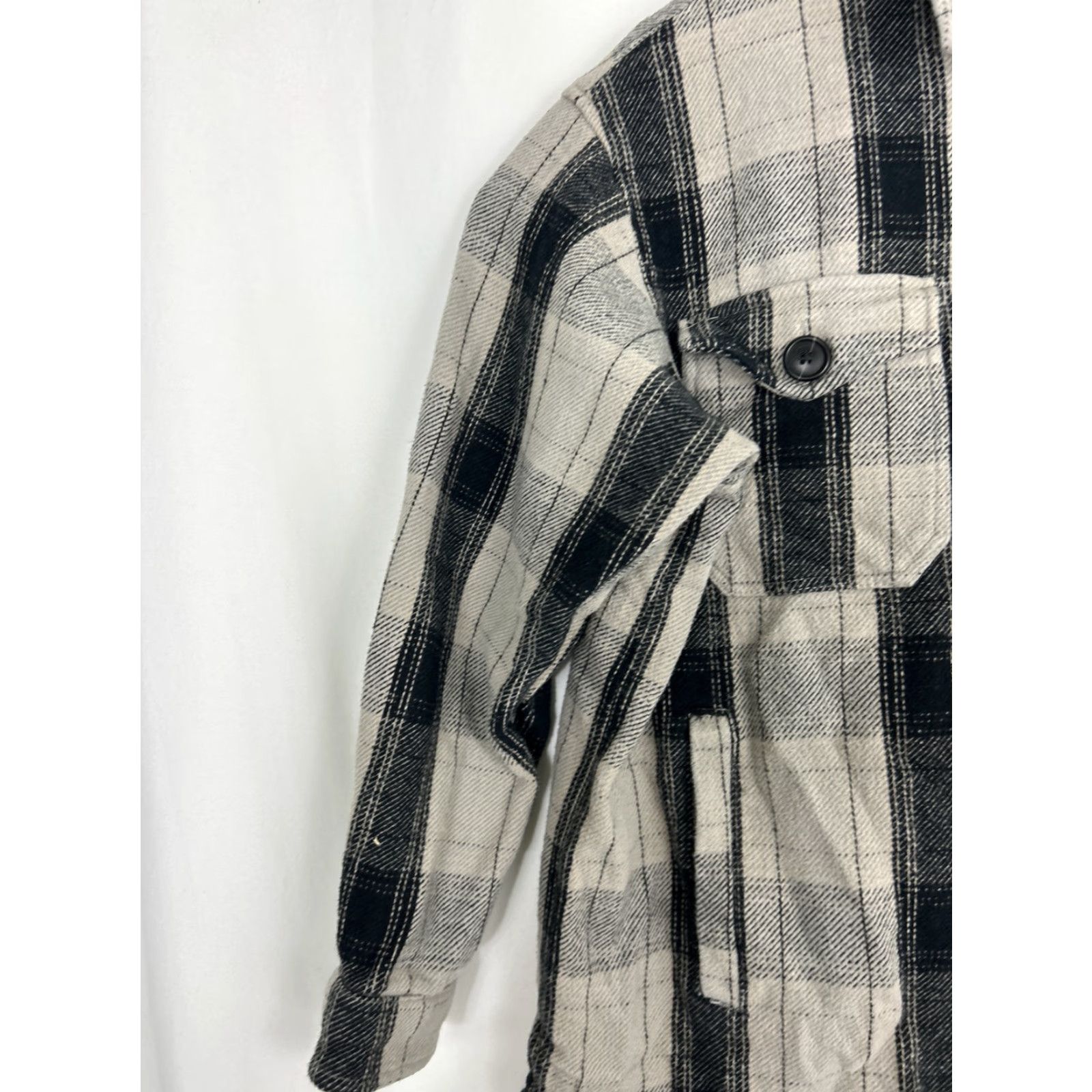 Lucky Brand Lucky Brand Women's Shirt Jacket Oversized Flannel Plaid Black Gray 100% Cotton Collared Button-Up Pockets Relaxed Size M - Gray - Vintage: No Size M / US 6-8 / IT 42-44 - 2 Thumbnail