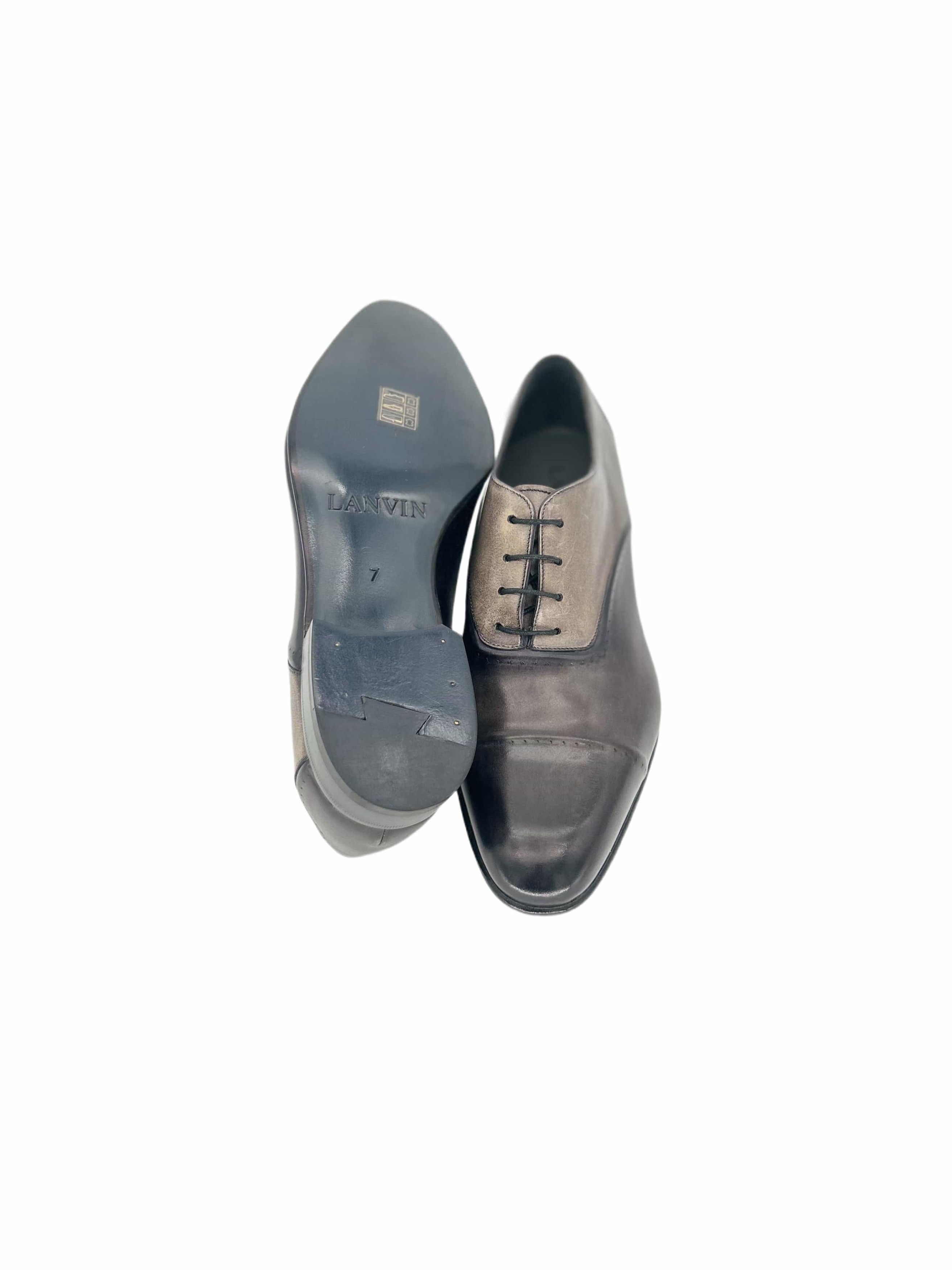 Lanvin Lanvin Grey Burnished Leather Oxford Shoes Size US 7 / EU 40 - 5 Thumbnail