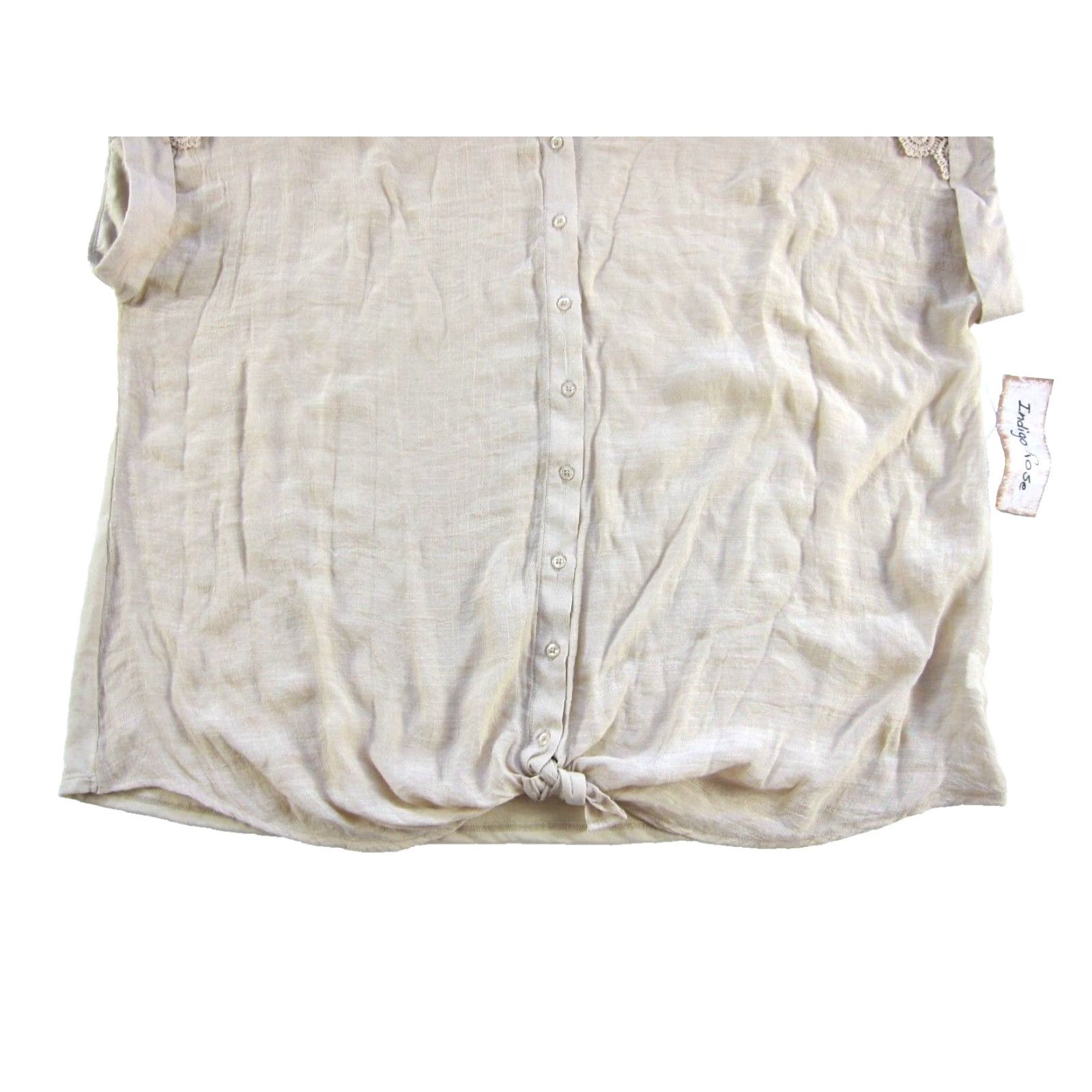 Vintage NWT Indigo Rose Beige Brown Embroidered Button Down Short Sleeve Tunic Blouse 3X Size XXL / US 16-18 / IT 52-54 - 6 Thumbnail