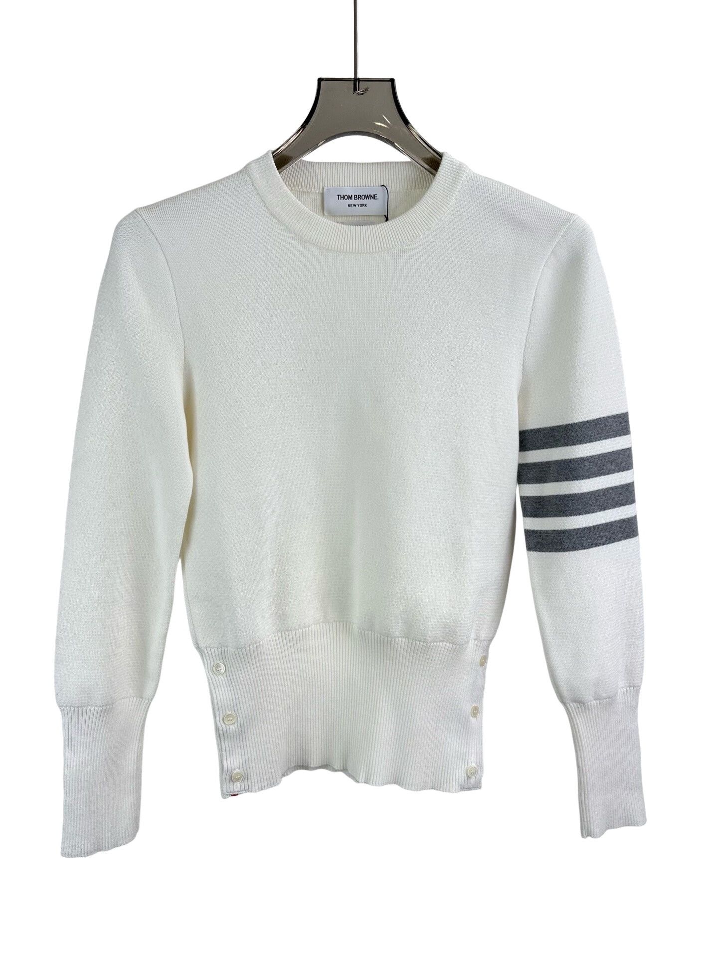 Thom Browne Thom Browne 4-Bar White Cotton Knit Sweater IT 40 Size S / US 4 / IT 40 - 1 Thumbnail