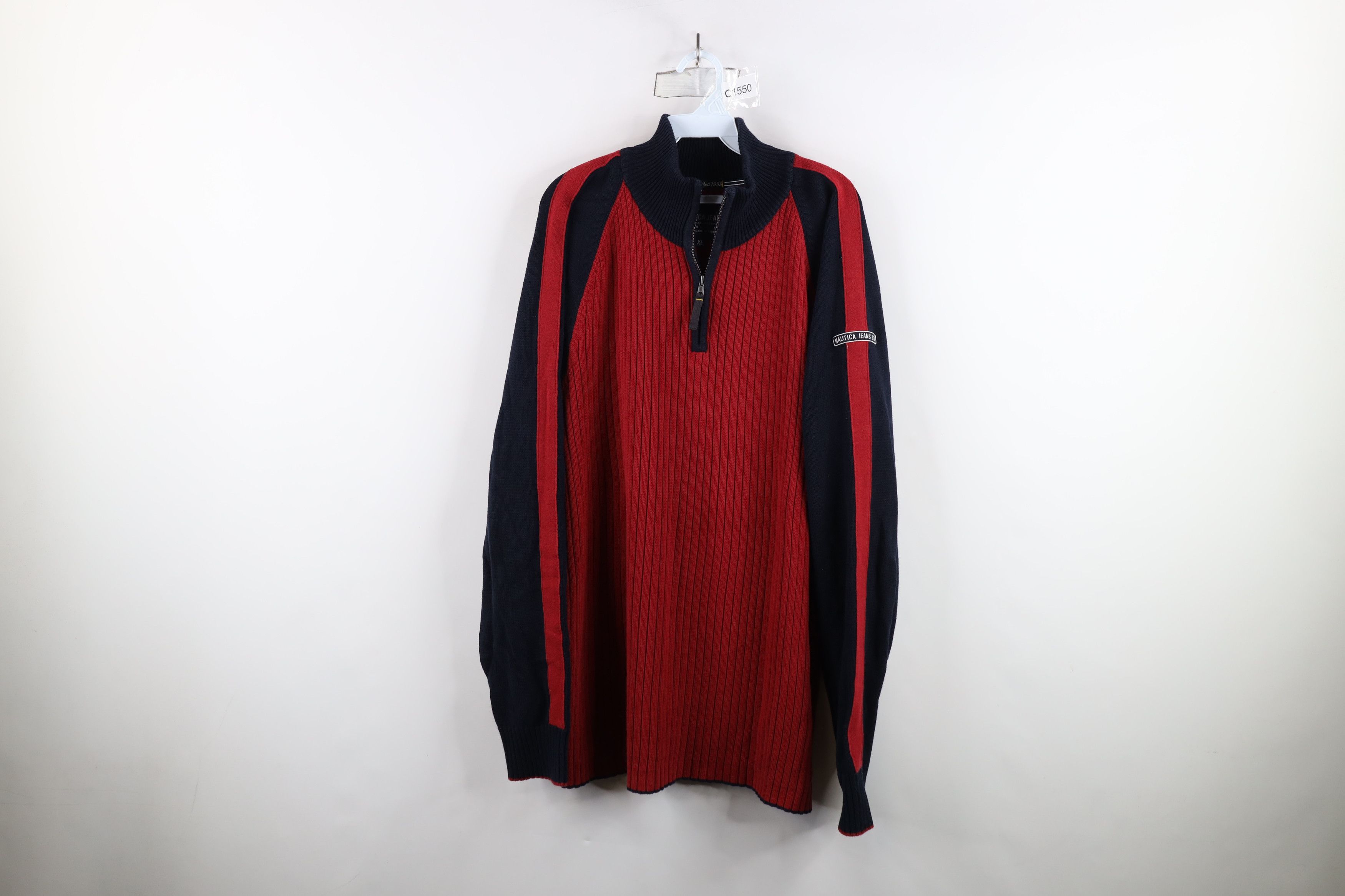 Nautica × Vintage Vintage 90s Nautica Ribbed Half Zip Pullover Sweater Red Size US XL / EU 56 / 4 - 1 Thumbnail