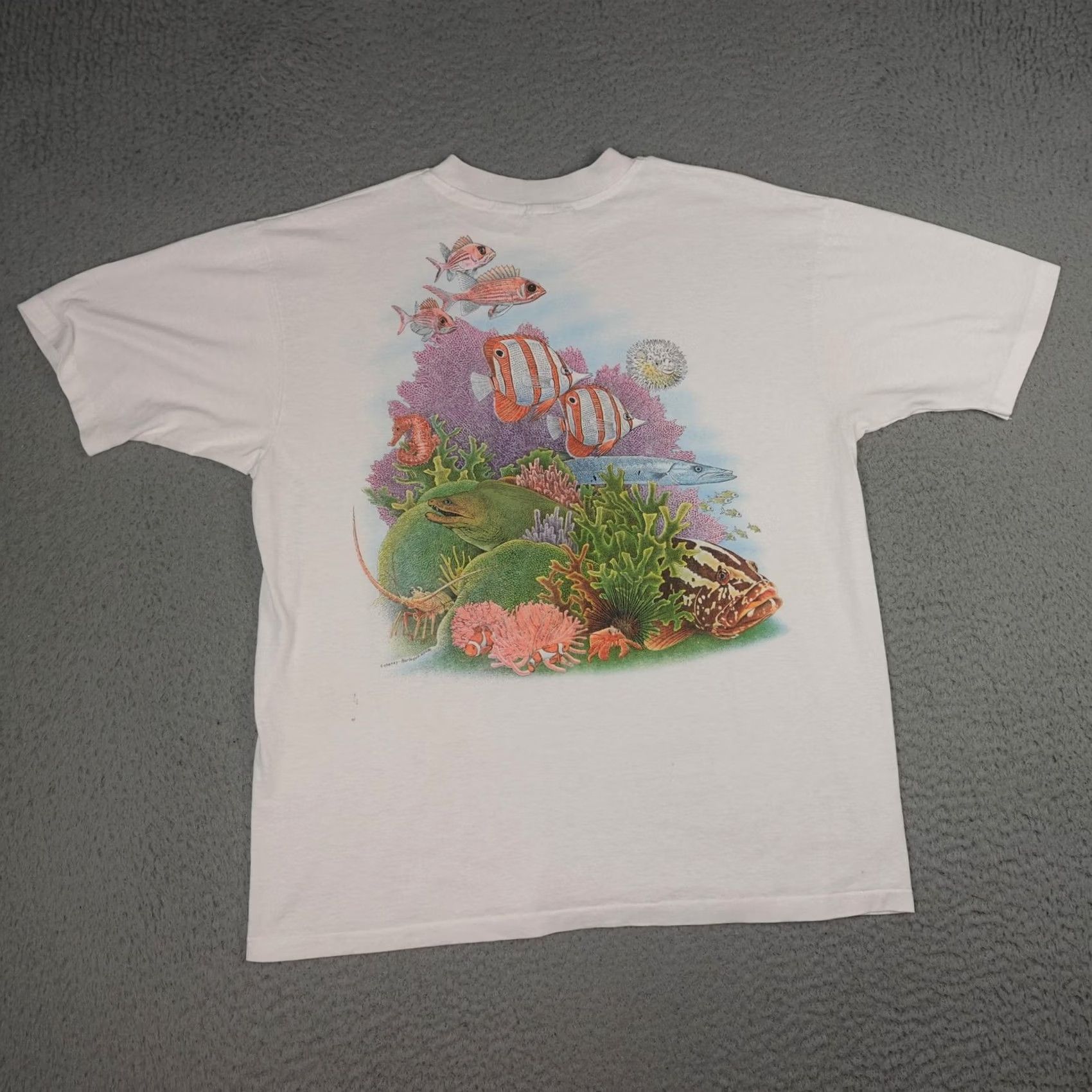 Hanes VINTAGE Hanes Ocean Shirt Mens L White Double-Sided Graphic Tee 80s Fish Beach Marine Nature 80s Mens Size US L / EU 52-54 / 3 - 2 Thumbnail
