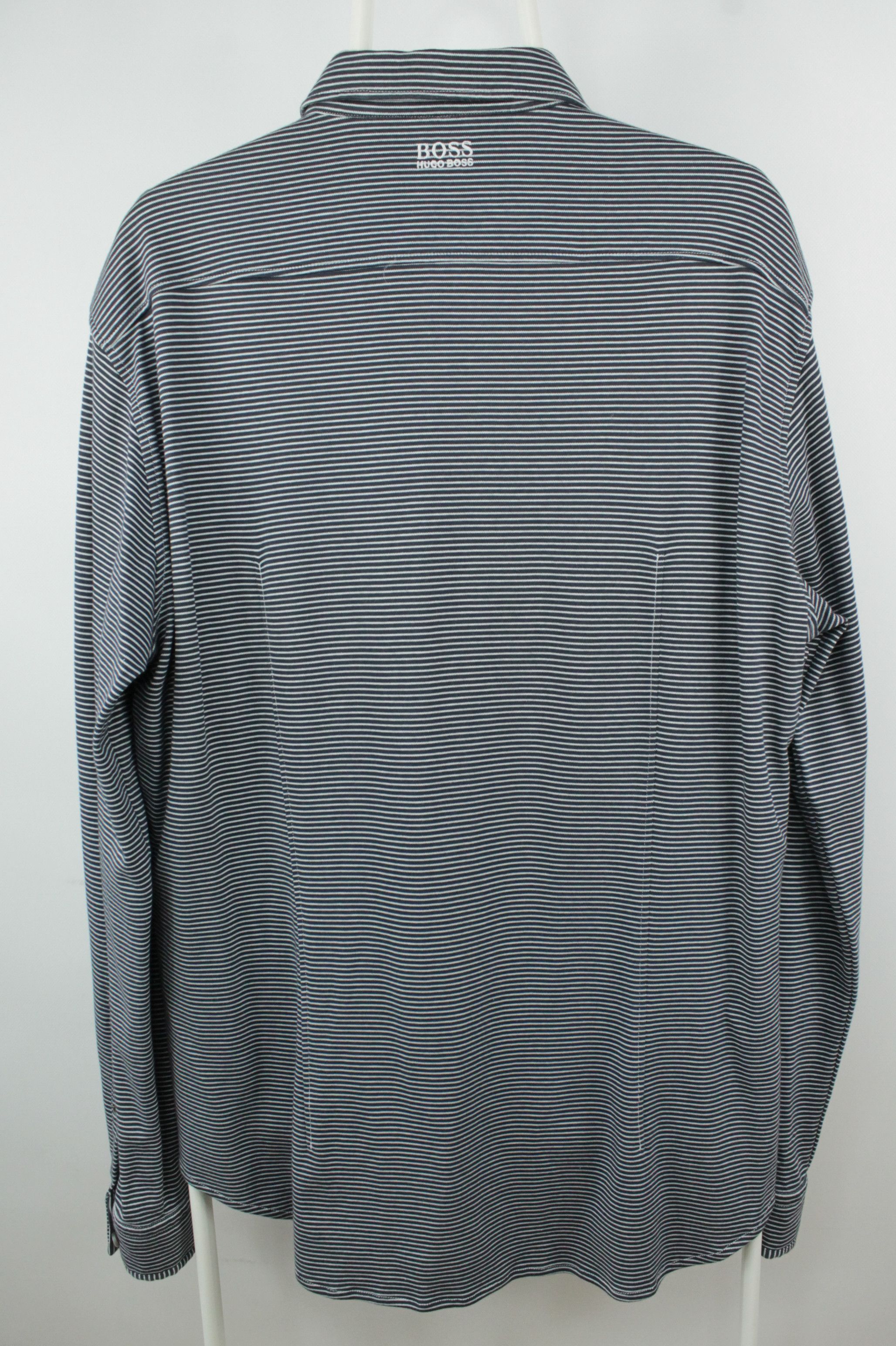 Designer × Hugo Boss Hugo Boss Gray Stripe Cotton Pique Slim Fit Casual Shirt Size US XL / EU 56 / 4 - 6 Thumbnail