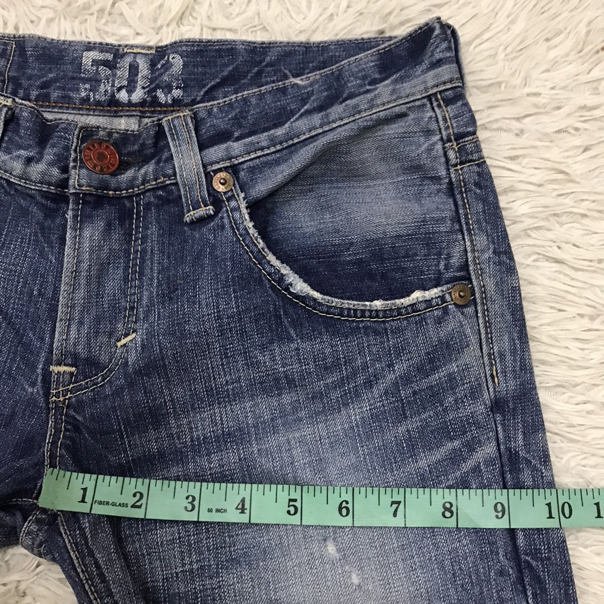 Edwin Vintage Edwin Lot 503 Bluetrip Distressed Design Flare Jeans Size US 30 / EU 46 - 20 Thumbnail