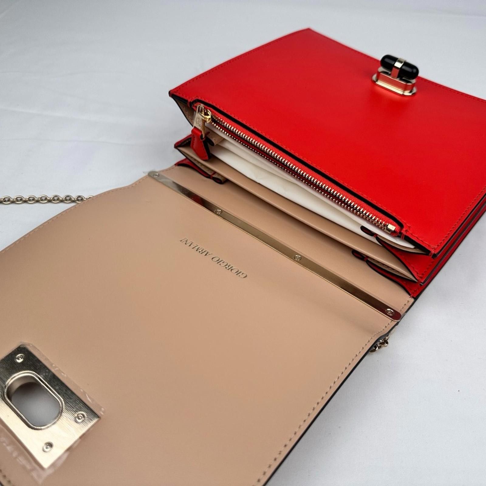 Giorgio Armani Leather Frame Chain Shoulder Bag Beige Red Size ONE SIZE - 5 Thumbnail
