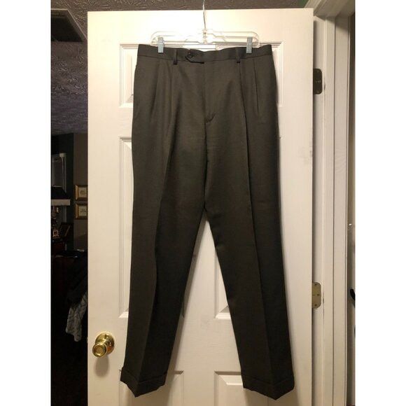 Jos. A. Bank jos.a.bank men's dark green 96%wool dress pants size: 35/32 Size 34R - 2 Thumbnail