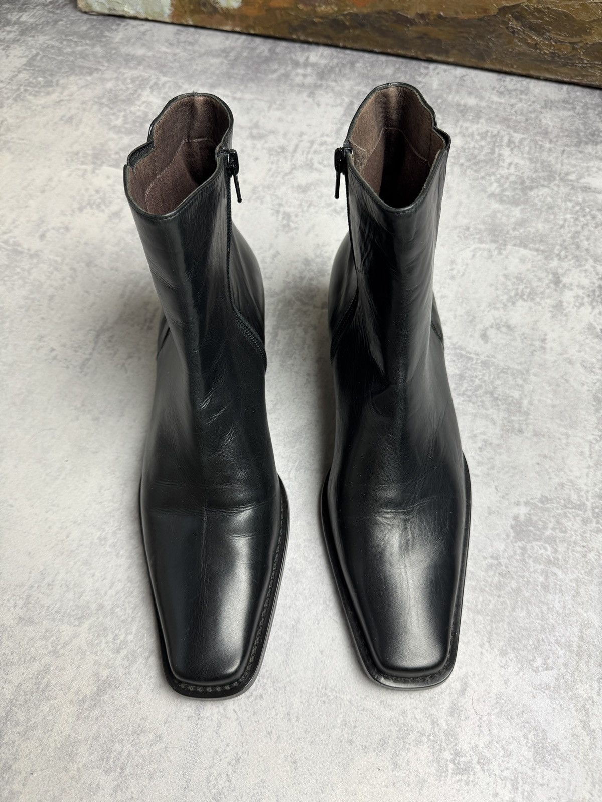 Donna Carolina 90s Square Toe Heels Y2KLeather Chelsea Boots