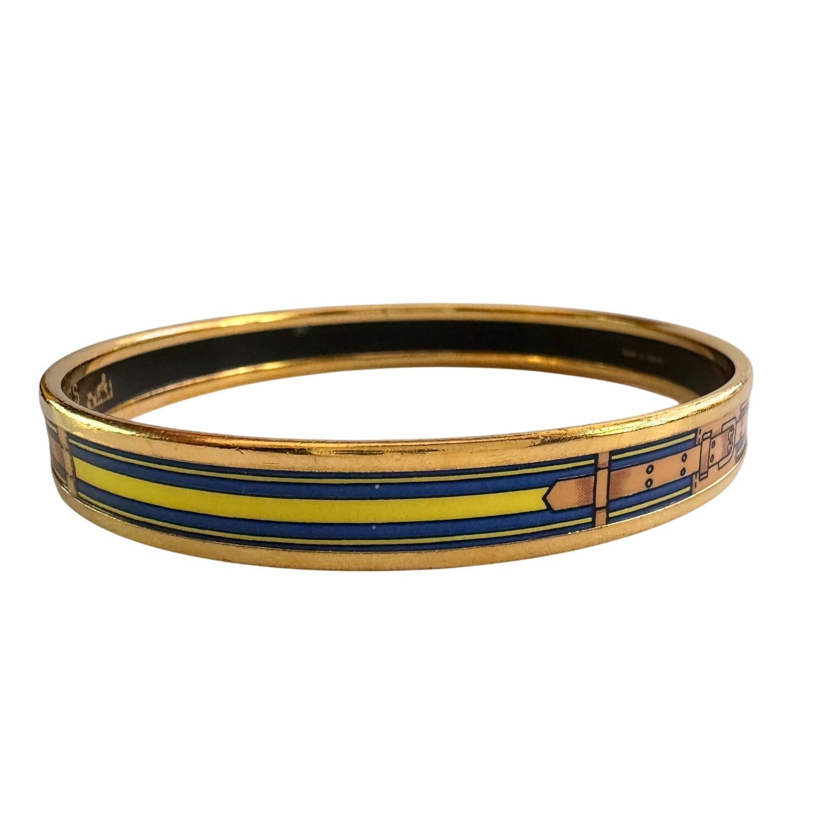 Hermes Hermès Belt Motif Enamel and Gold Plate Bangle Bracelet Size ONE SIZE - 4 Thumbnail