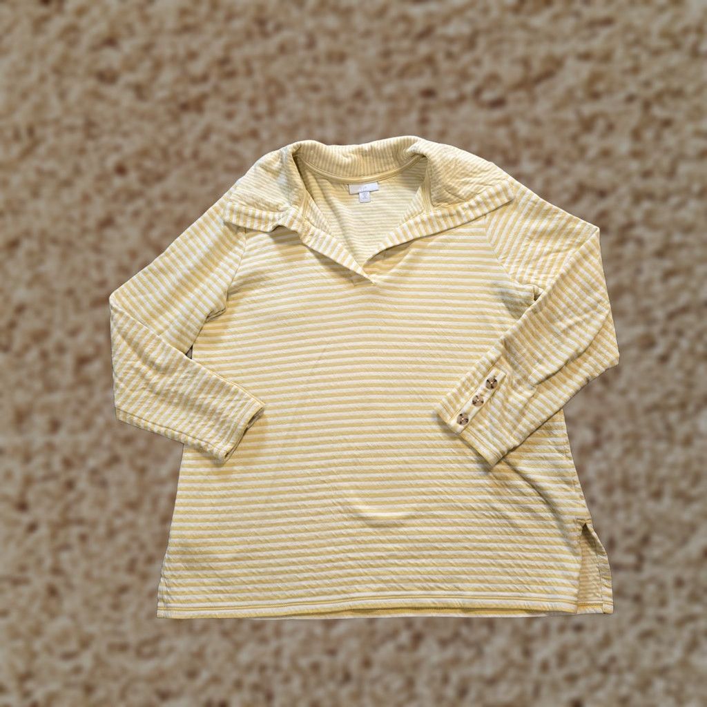 J. Jill J. Jill Top Womens Petite Medium Yellow Striped Collared Long Sleeve Casual Size PM Size M / US 6-8 / IT 42-44 - 1 Thumbnail