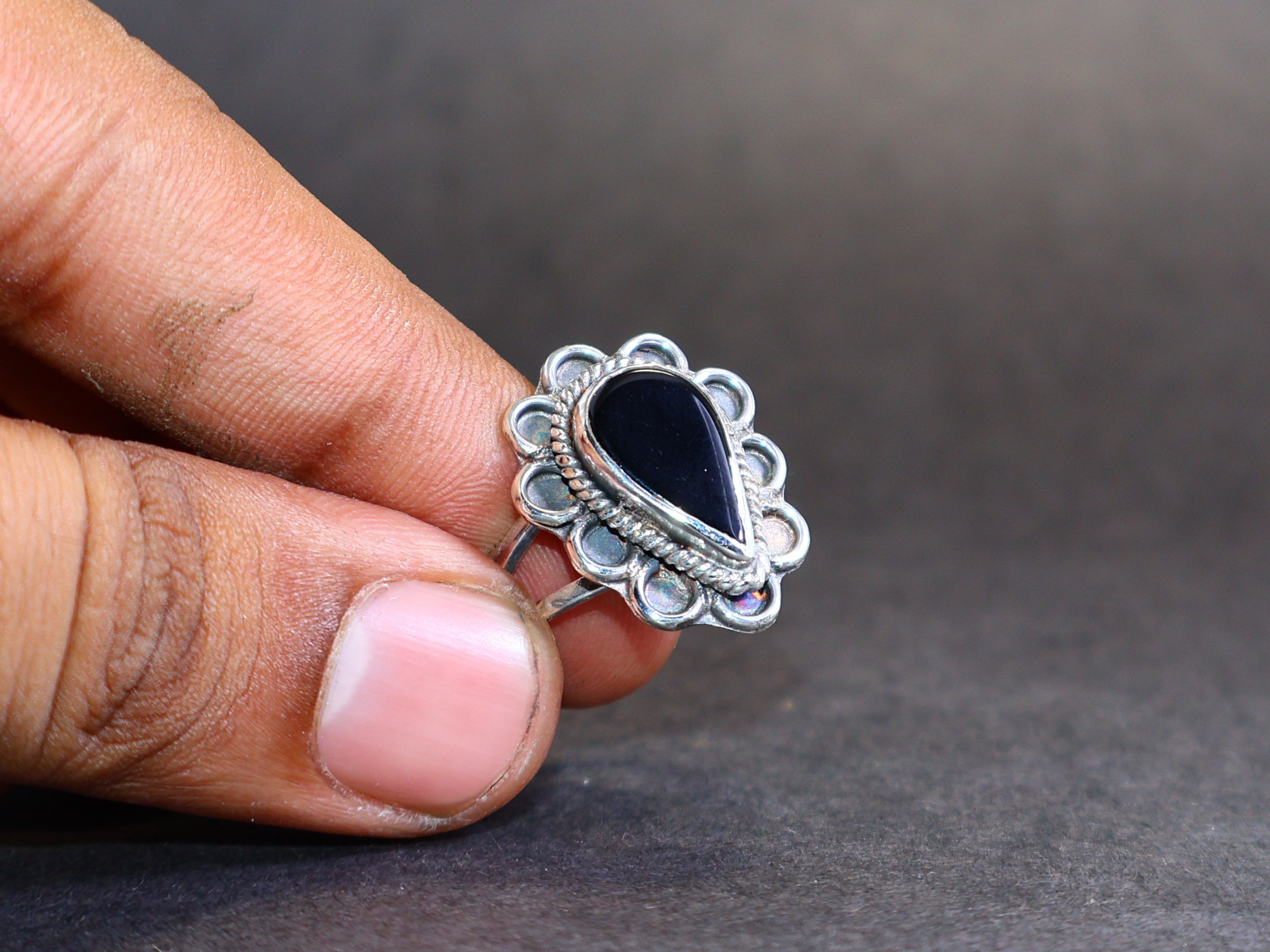 Handmade Natural Black Onyx Ring, 925 Sterling Silver Handmade Ring, Size ONE SIZE - 8 Thumbnail