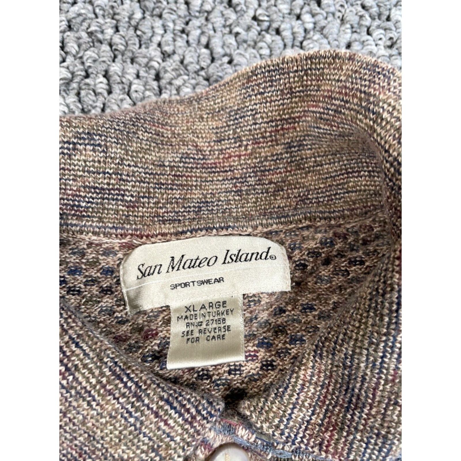 Vintage VINTAGE Sweater Collared Textured Striped Knit San Mateo Tag XL Beige Men 90s Retro Mens Size US XL / EU 56 / 4 - 3 Thumbnail