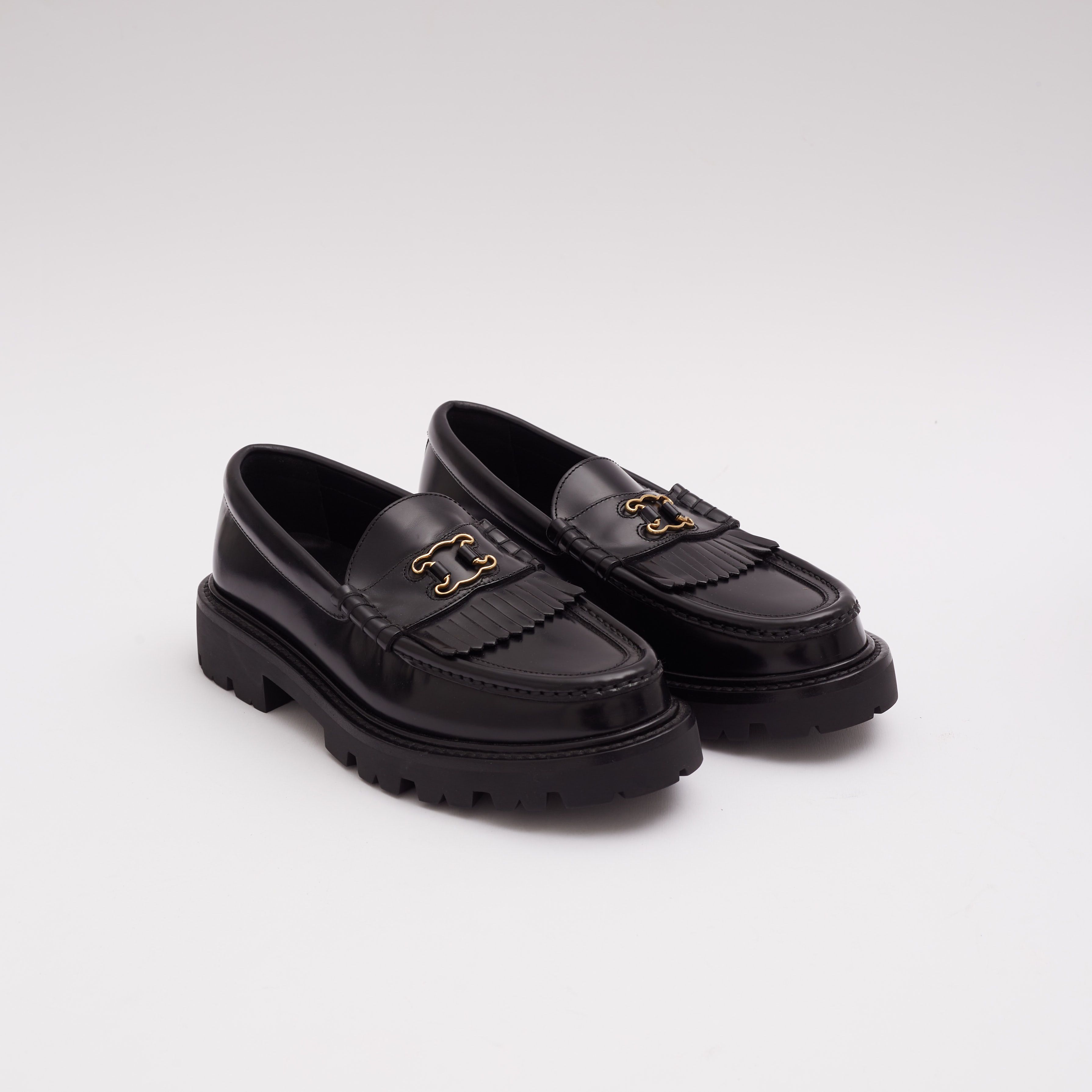 CELINE LUCO TRIOMPHE LOAFER IN POLISHED BULL - BLACK / OPTIC