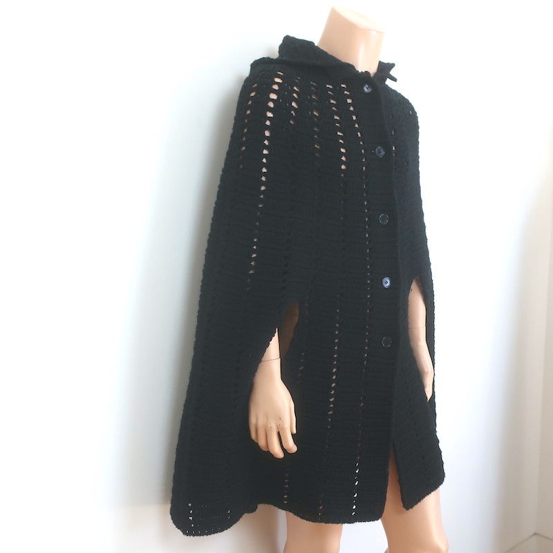 Saint Laurent Paris Saint Laurent Crocheted Cape Black Virgin Wool Size Large Size US L / EU 52-54 / 3 - 3 Thumbnail