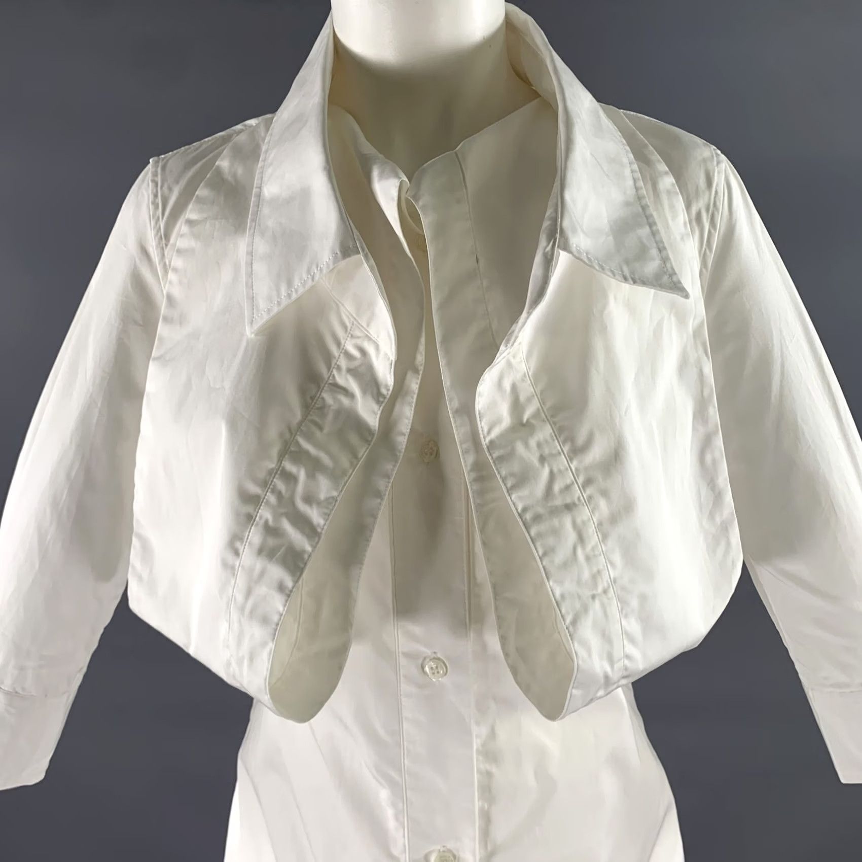 Lourdes LOURDES Size S White Cotton Button Up Knee-Length Dress Size S / US 4 / IT 40 - 2 Thumbnail