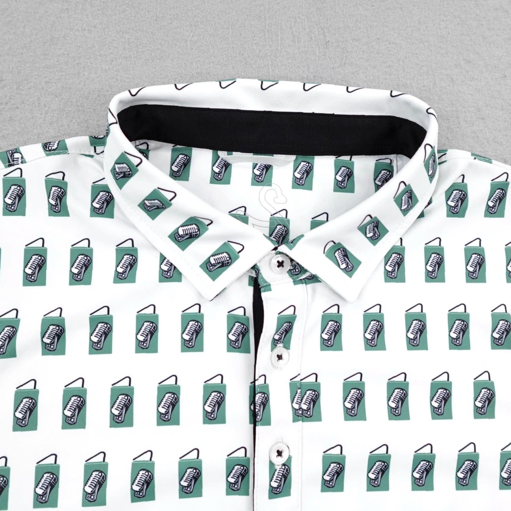 Vintage Swannies Polo Shirt Mens M White Microphone Print Golf Performance Flex Size US M / EU 48-50 / 2 - 2 Thumbnail