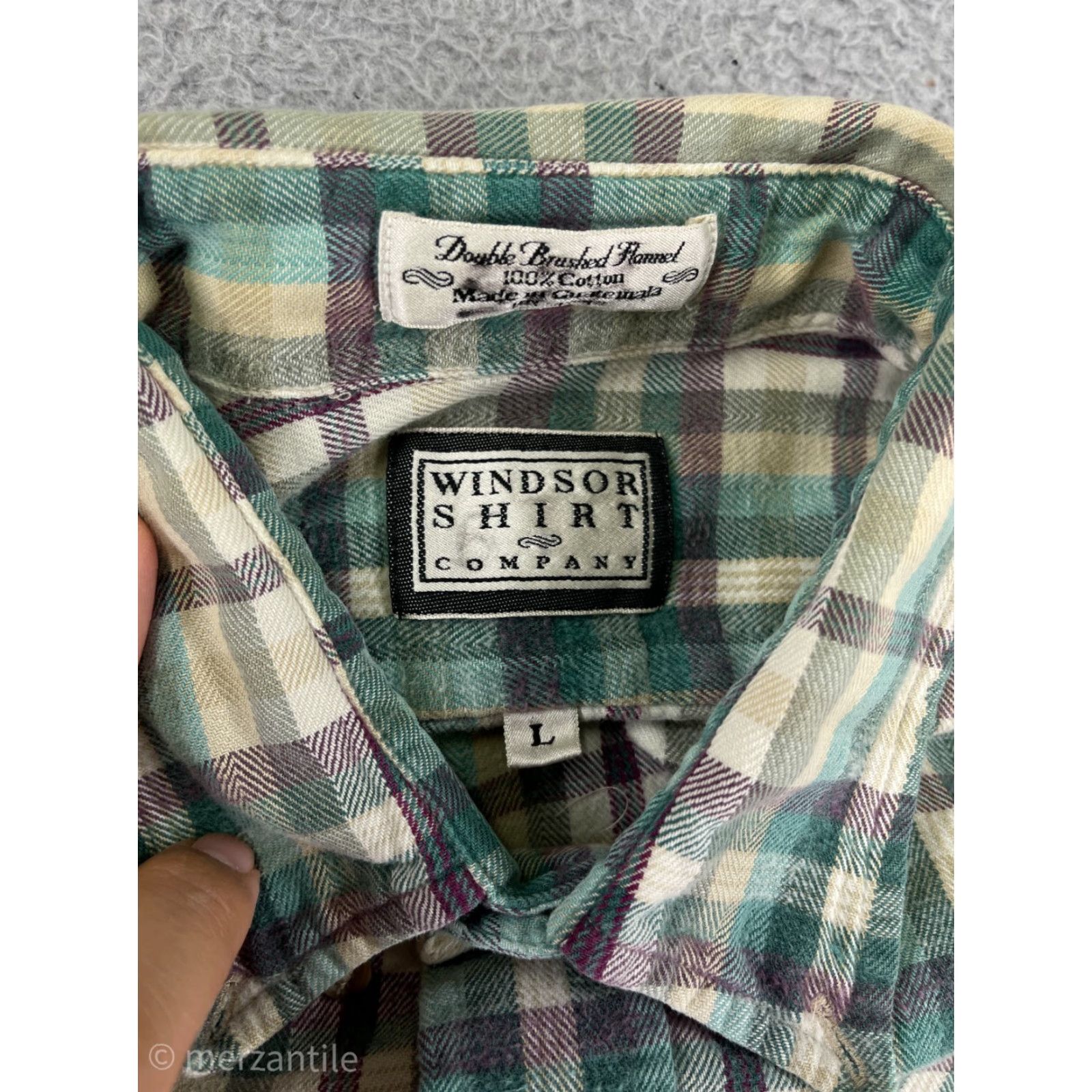 Vintage Windsor Shirt Mens Large Green White Plaid 100% Cotton Flannel Button Up Size US L / EU 52-54 / 3 - 4 Thumbnail