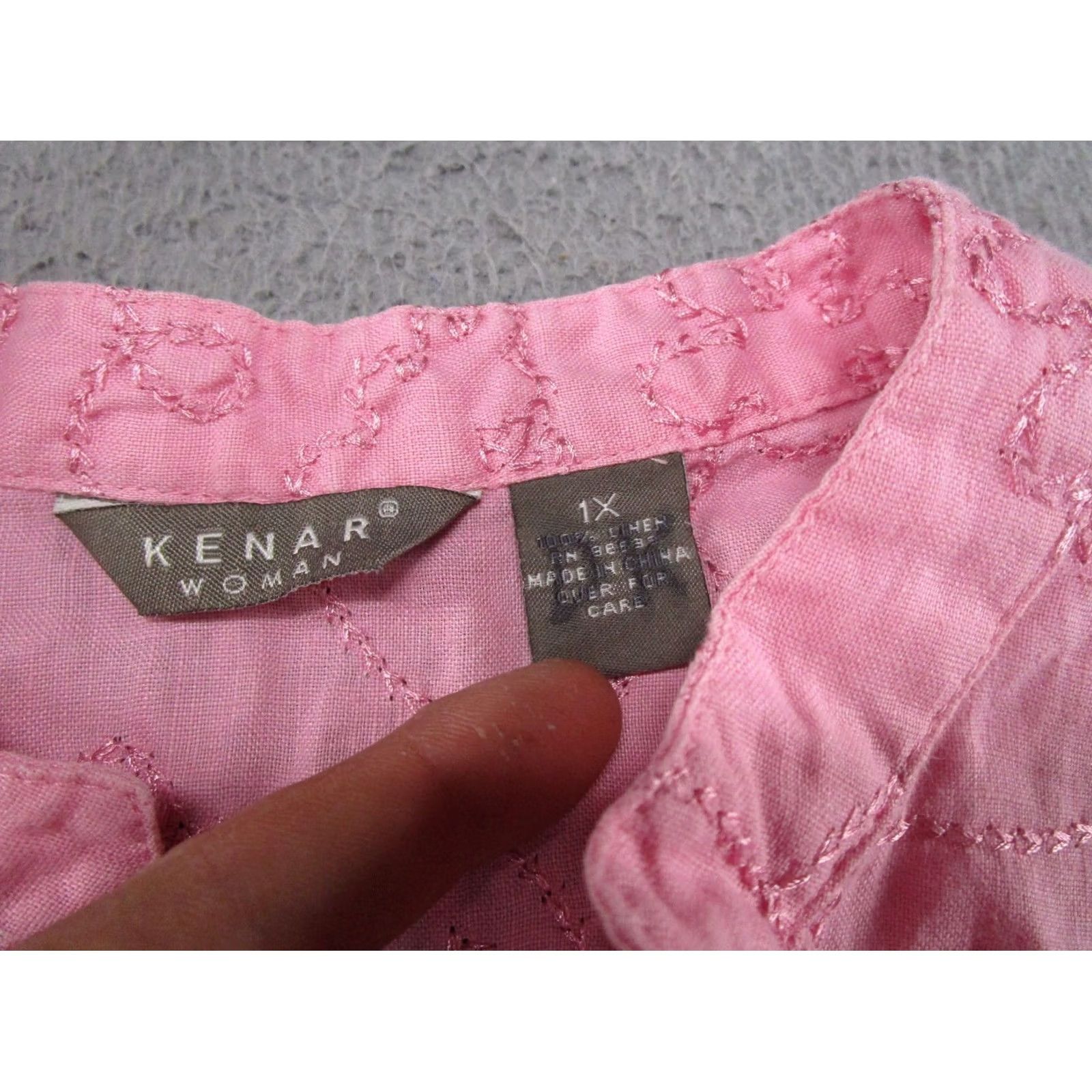 Pinko Kenar Women's Pink Embroidered 100% Linen Top Shirt 3/4 Sleeve Size 1X Vintage Size XL / US 12-14 / IT 48-50 - 2 Thumbnail
