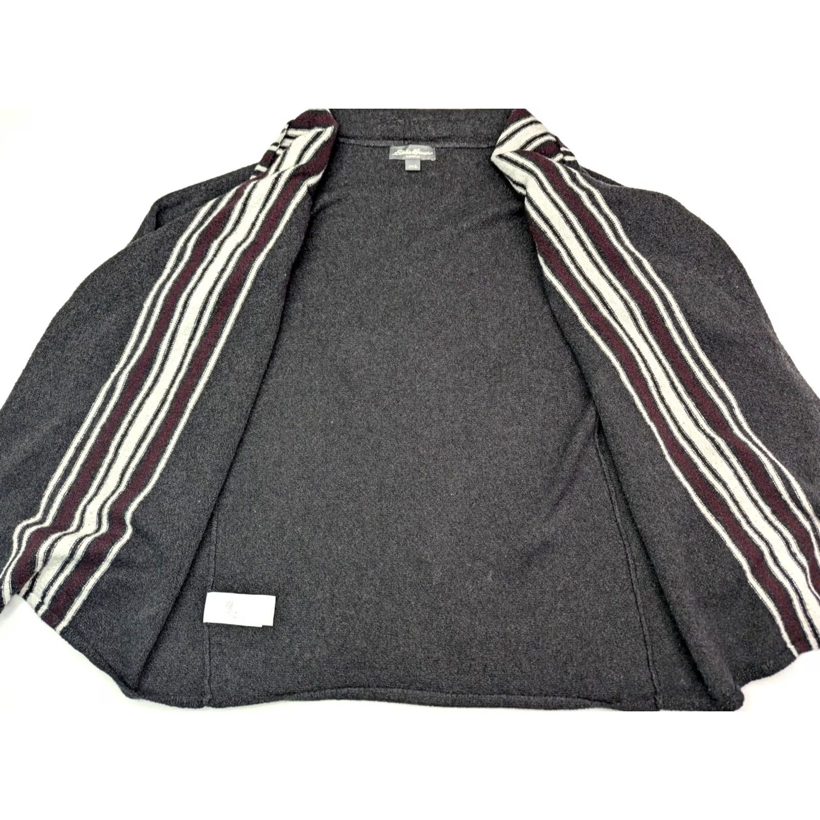 Eddie Bauer Eddie Bauer Cardigan Women's L Gray Striped Knit Open Pockets V-Neck Fall Winter Classic Knit Sweater Size L / US 10 / IT 46 - 3 Thumbnail