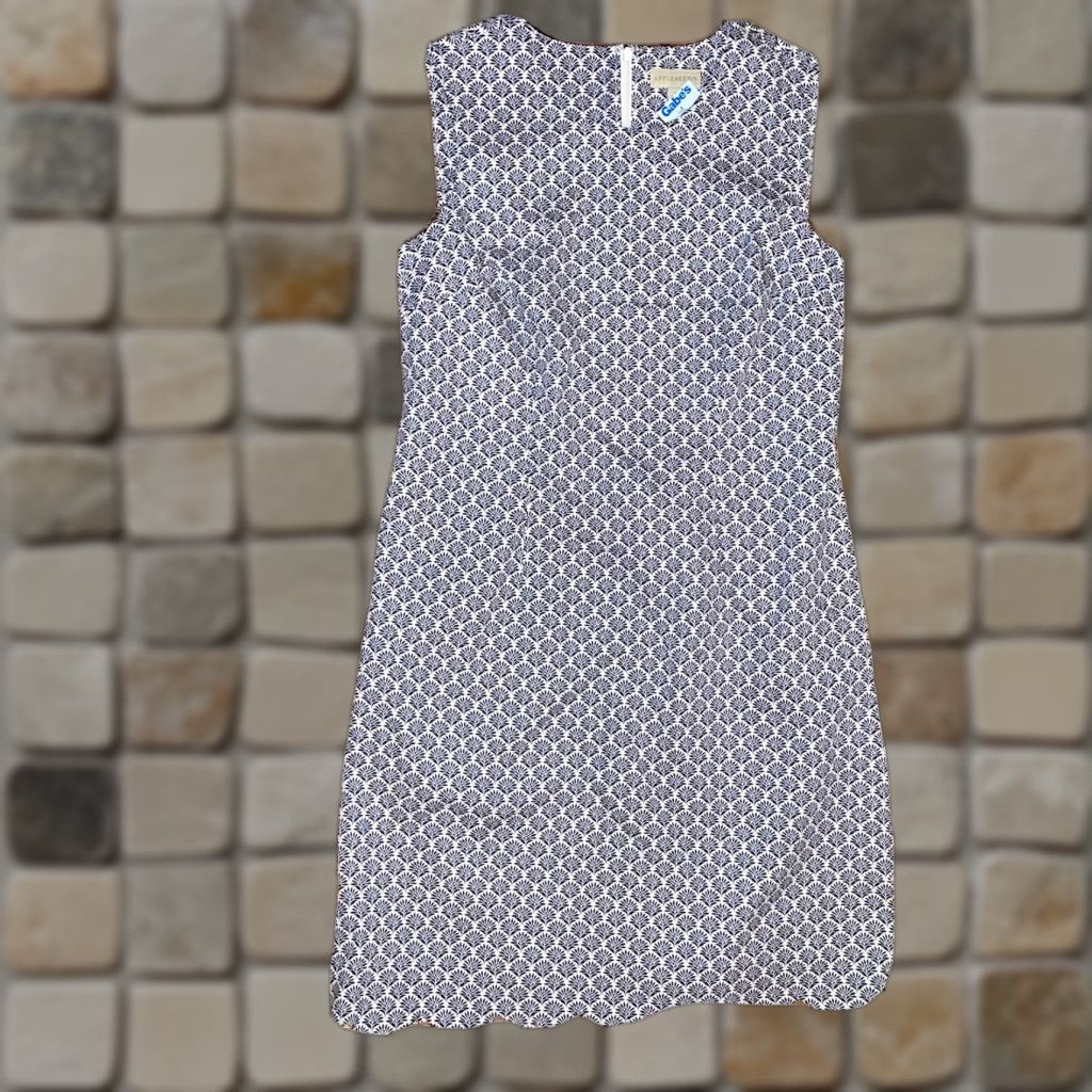 Vintage VINTAGE Appleseed’s Scallop Trim Sleeveless Dress Size 10 White Navy Blue Floral NWT Size L / US 10 / IT 46 - 1 Thumbnail