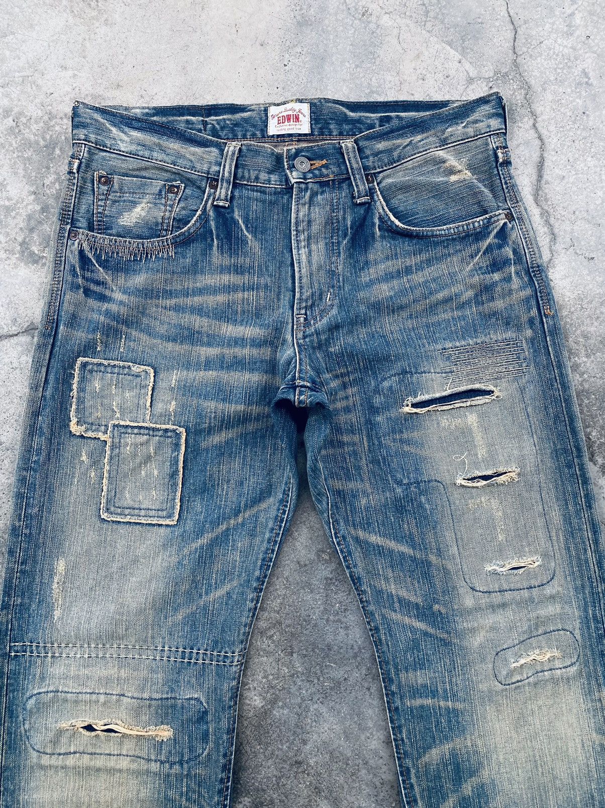 Vintage Edwin Xu Flare Distressed Denim Pants