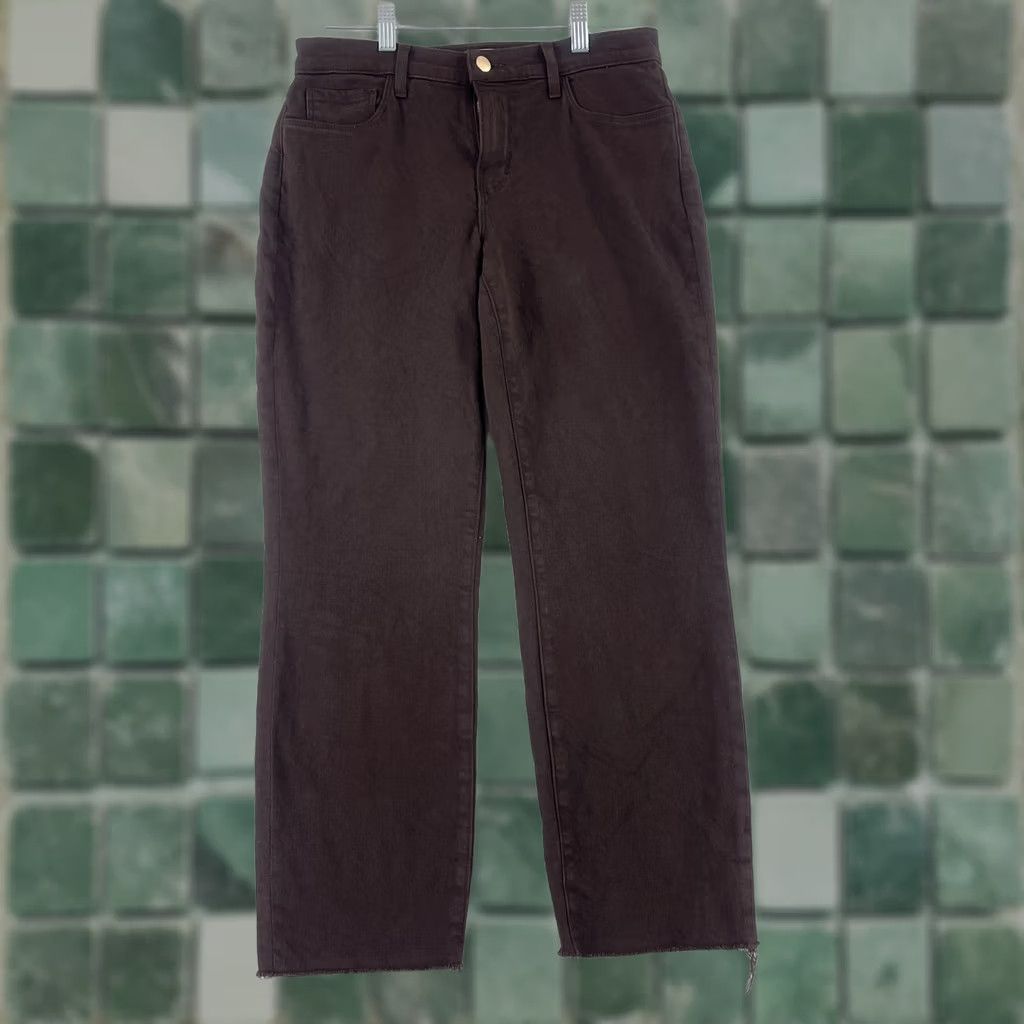 L'AGENCE L'Agence Sada Jeans Womens Size 25 Brown Denim High-Rise Cropped Slim Frayed Hem Jeans Size 42" / US 20 - 1 Thumbnail