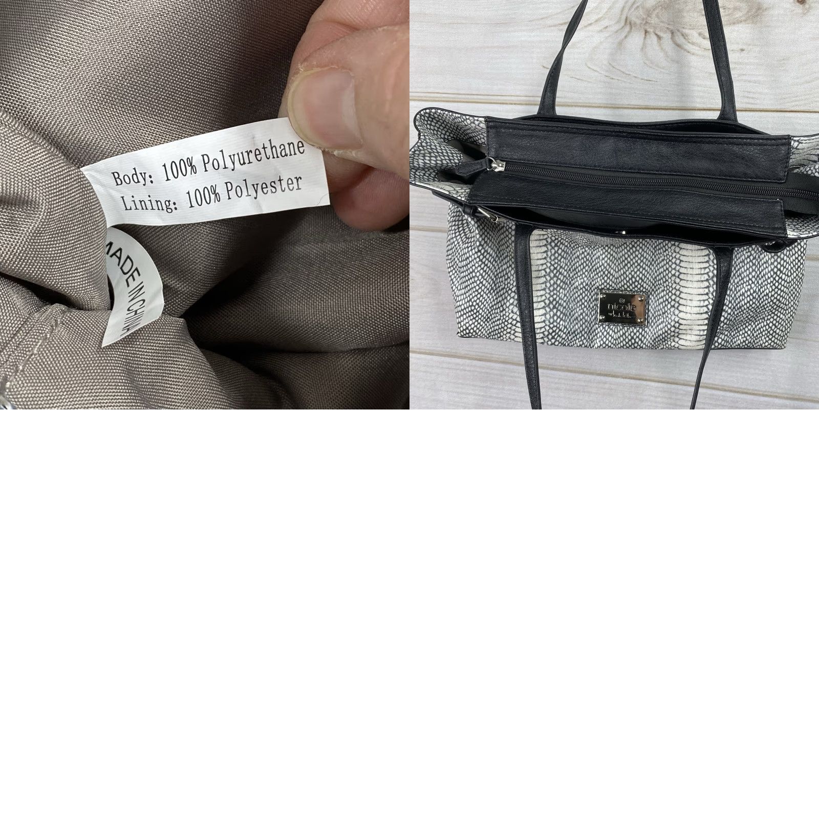 Nicole Miller Nicole Miller Snake Print Purse Black White Double Handles Shoulder Bag Vegan Size ONE SIZE - 9 Thumbnail