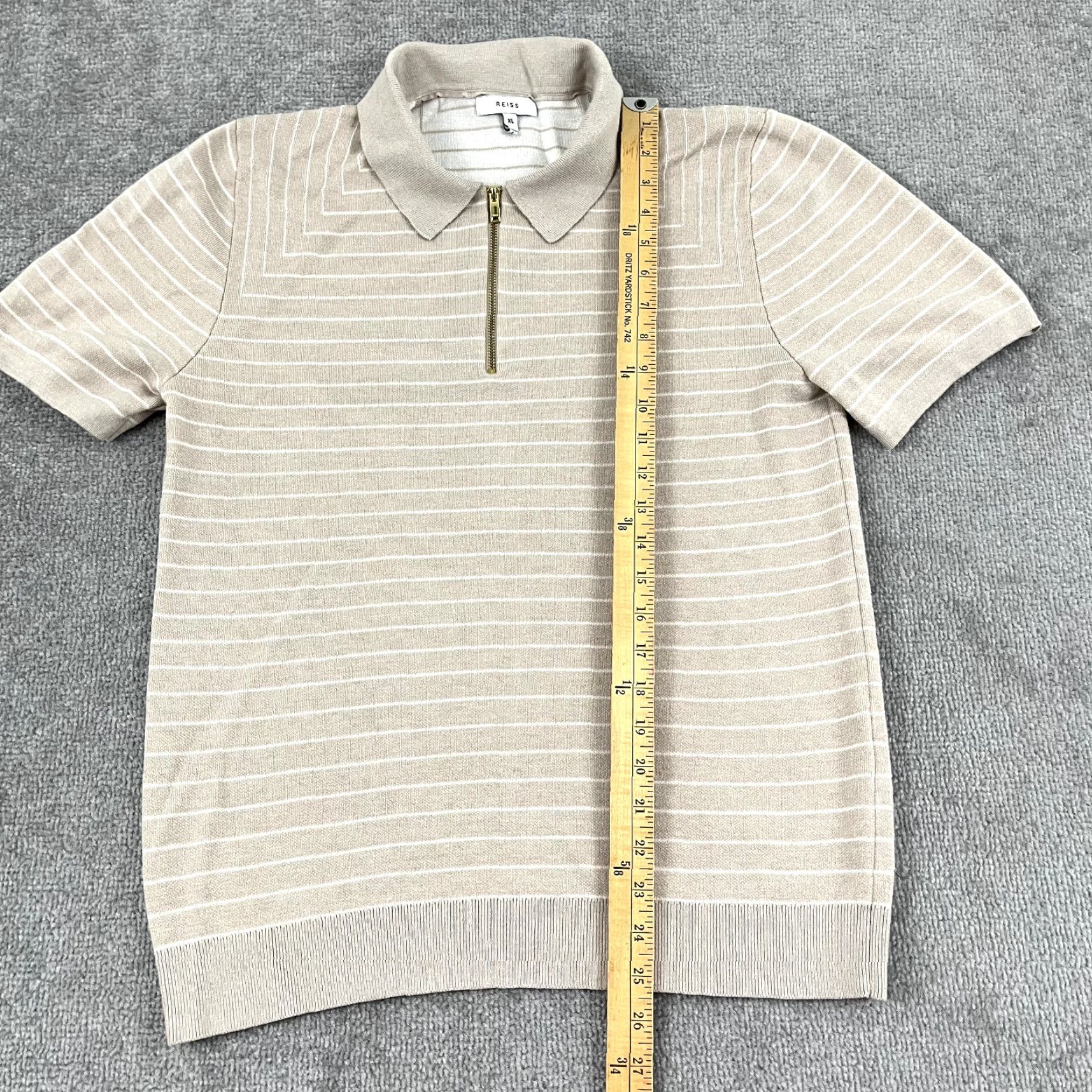 Reiss REISS Shirt Men L/XL Brown White Striped Zip Collar Preppy Old Money Jumper Polo Mens Size US XL / EU 56 / 4 - 4 Thumbnail