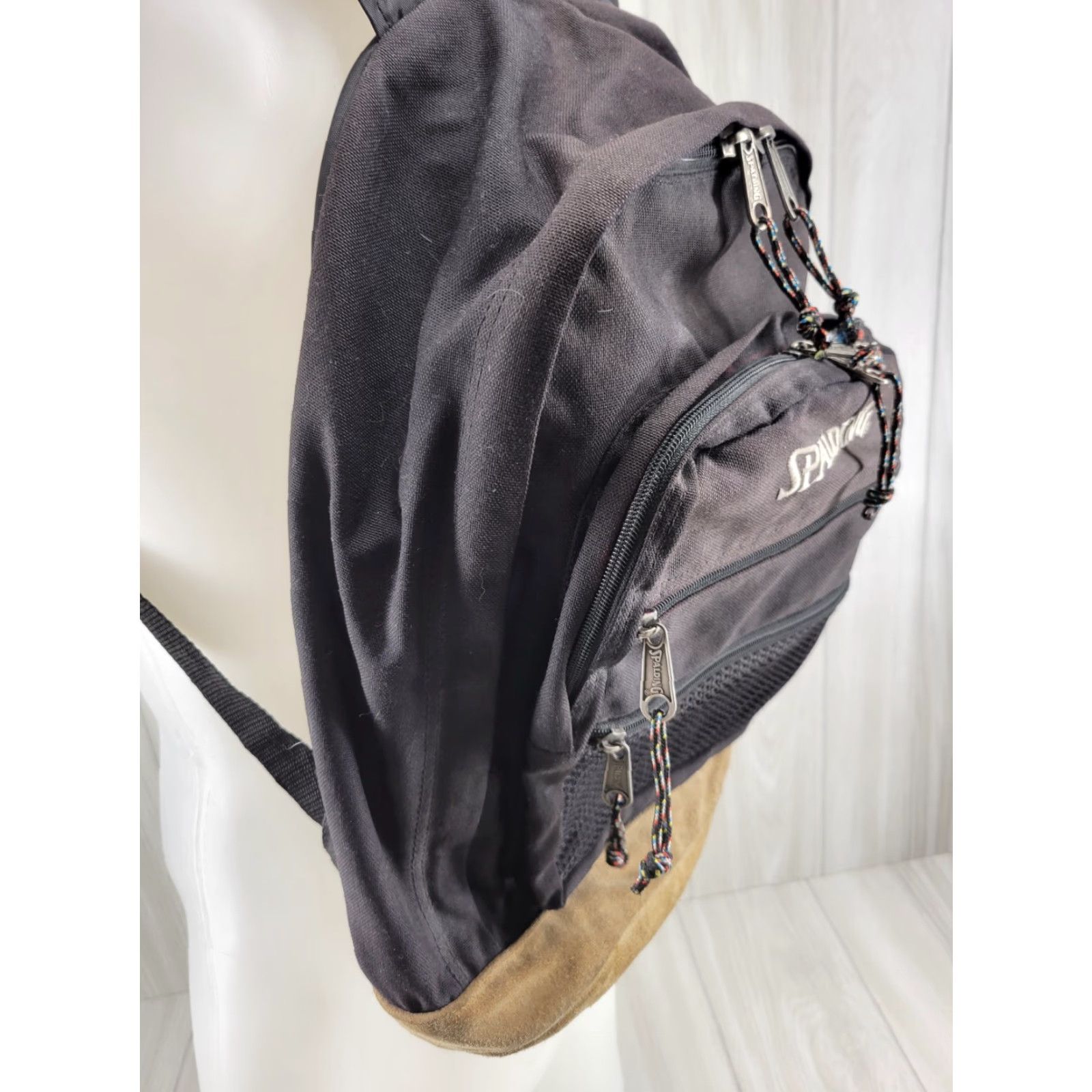 Spalding VINTAGE Spalding Backpack 90s Leather Bottom Black Canvas Medium Unisex Adults Bag Bag School Backpack Mens Womens Size US 31 - 5 Thumbnail