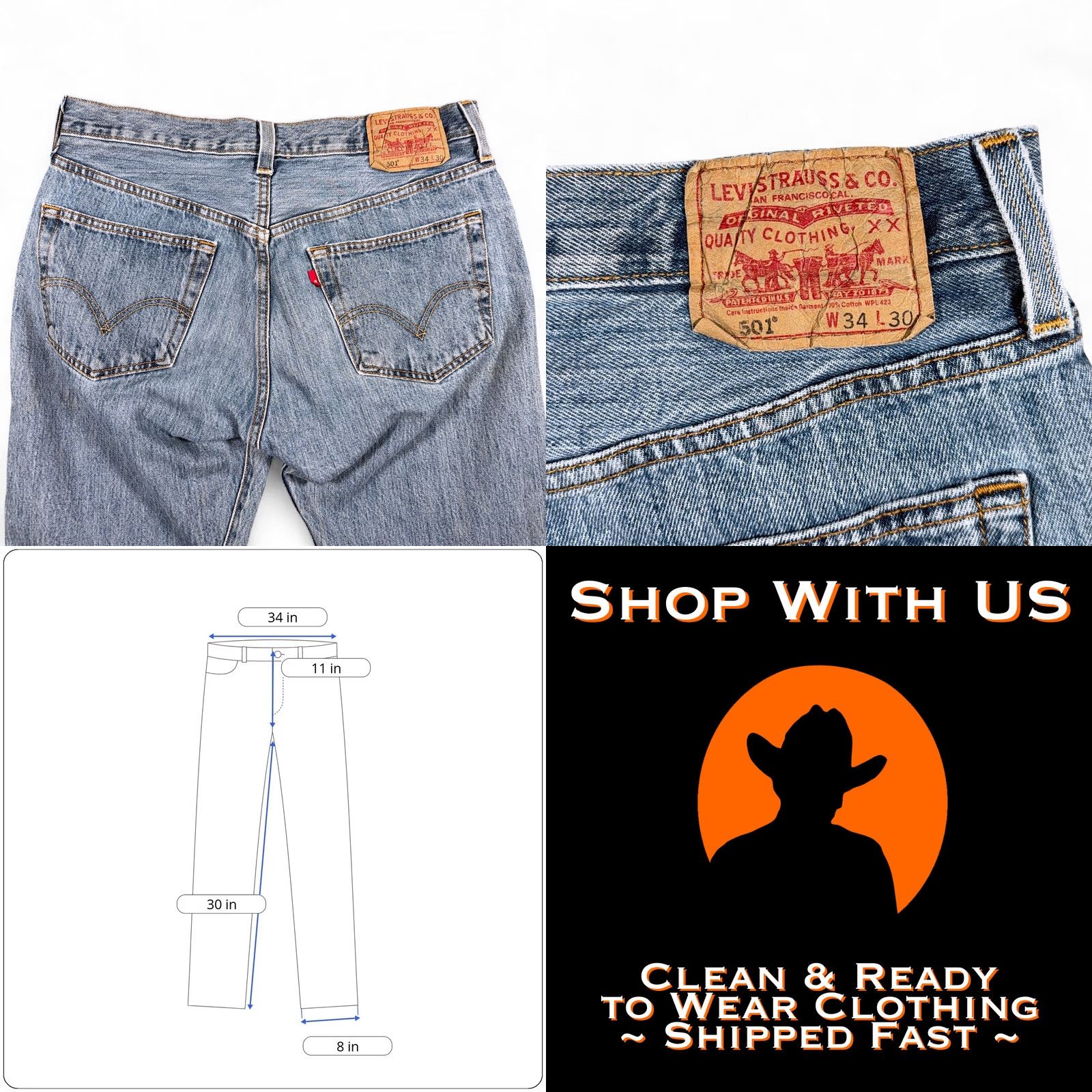 Levi's VINTAGE Levi's 501 Jeans Mens 34x30 Blue Light Wash Denim Button Fly 90s Size US 34 / EU 50 - 8 Thumbnail
