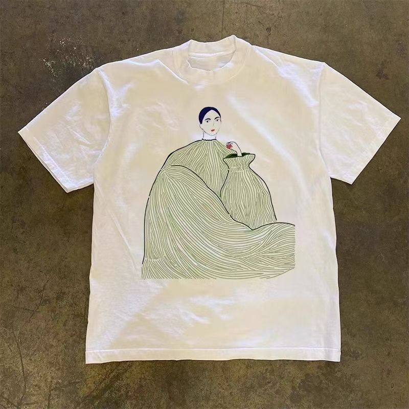 Japanese Brand × Vintage White casual retro painting girls printed cotton t-shirt Size US L / EU 52-54 / 3 - 1 Thumbnail