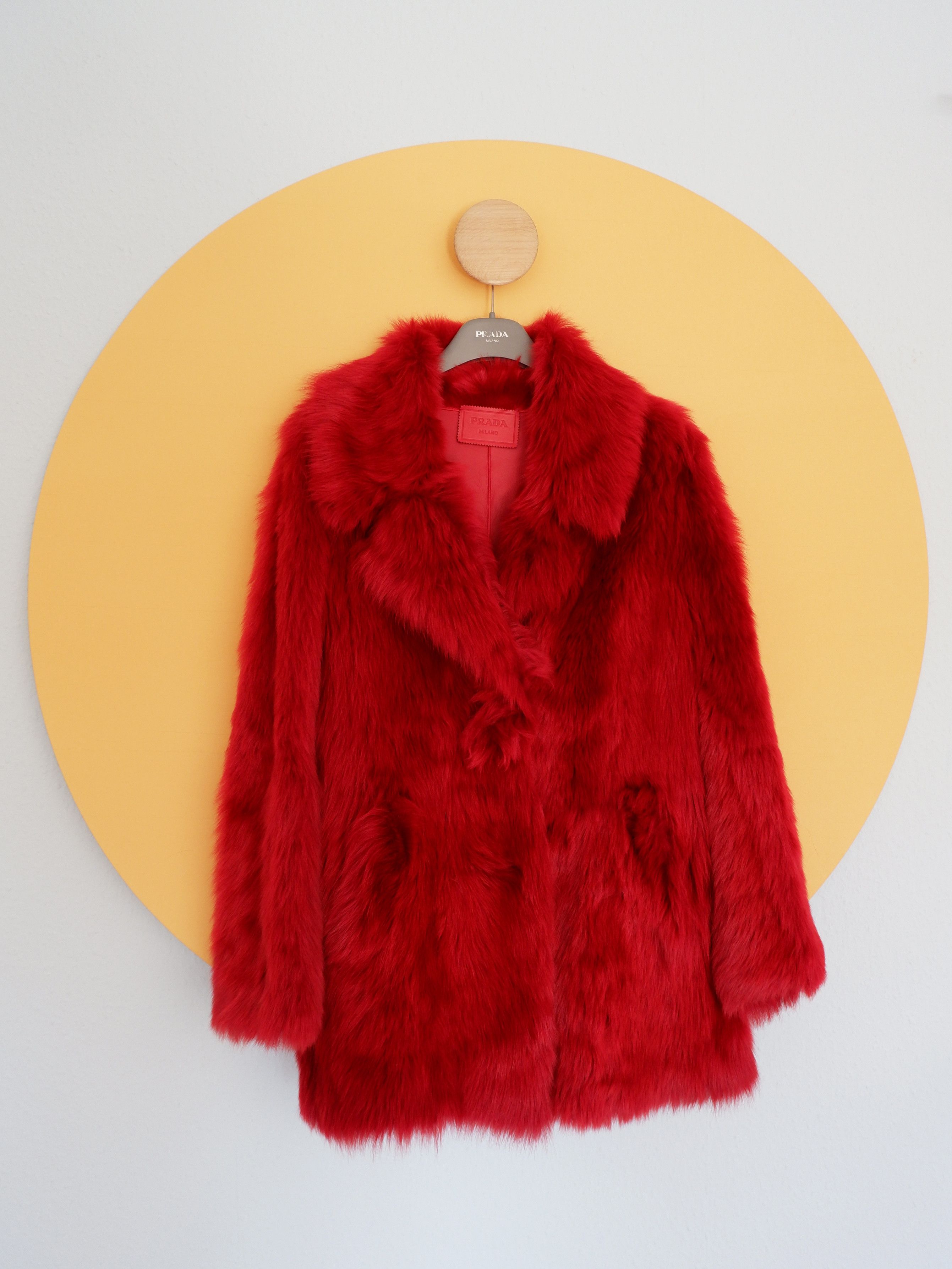 Prada Last drop! Prada red dyed sheep fur coat AW17 Size S / US 4 / IT 40 - 1 Thumbnail