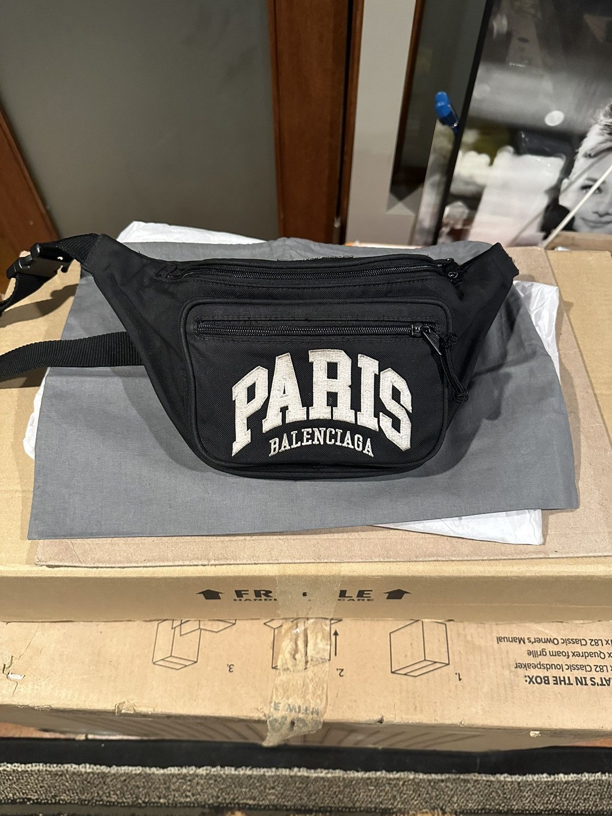 image of Balenciaga Paris Belt Waist Bag in Black, Men's