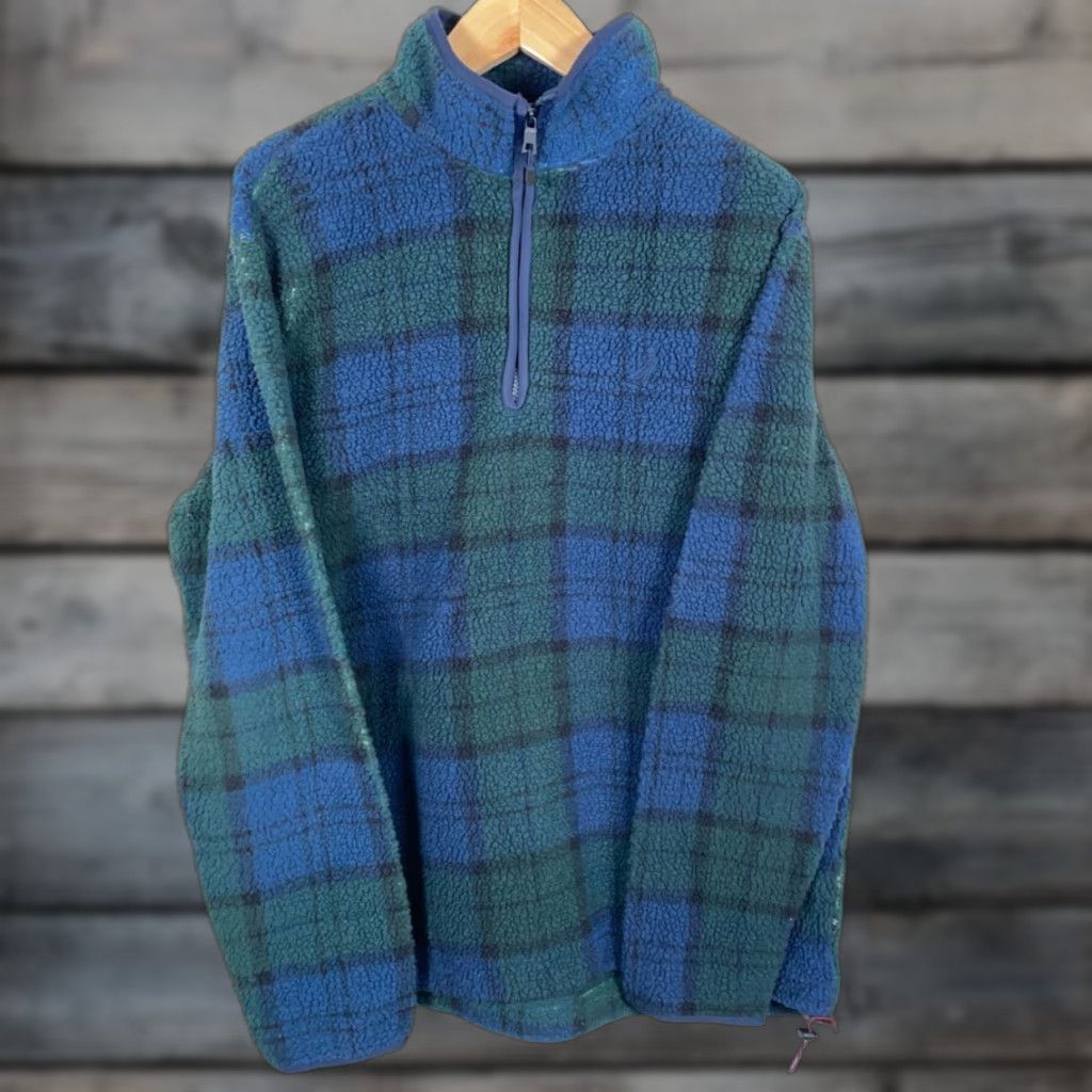 Nautica Nautica Fleece Jacket 1/4 Zip Plaid XL Tall Mens Green Blue Blackwatch Knit Pullover Casual Vintage Size US XL / EU 56 / 4 - 1 Thumbnail