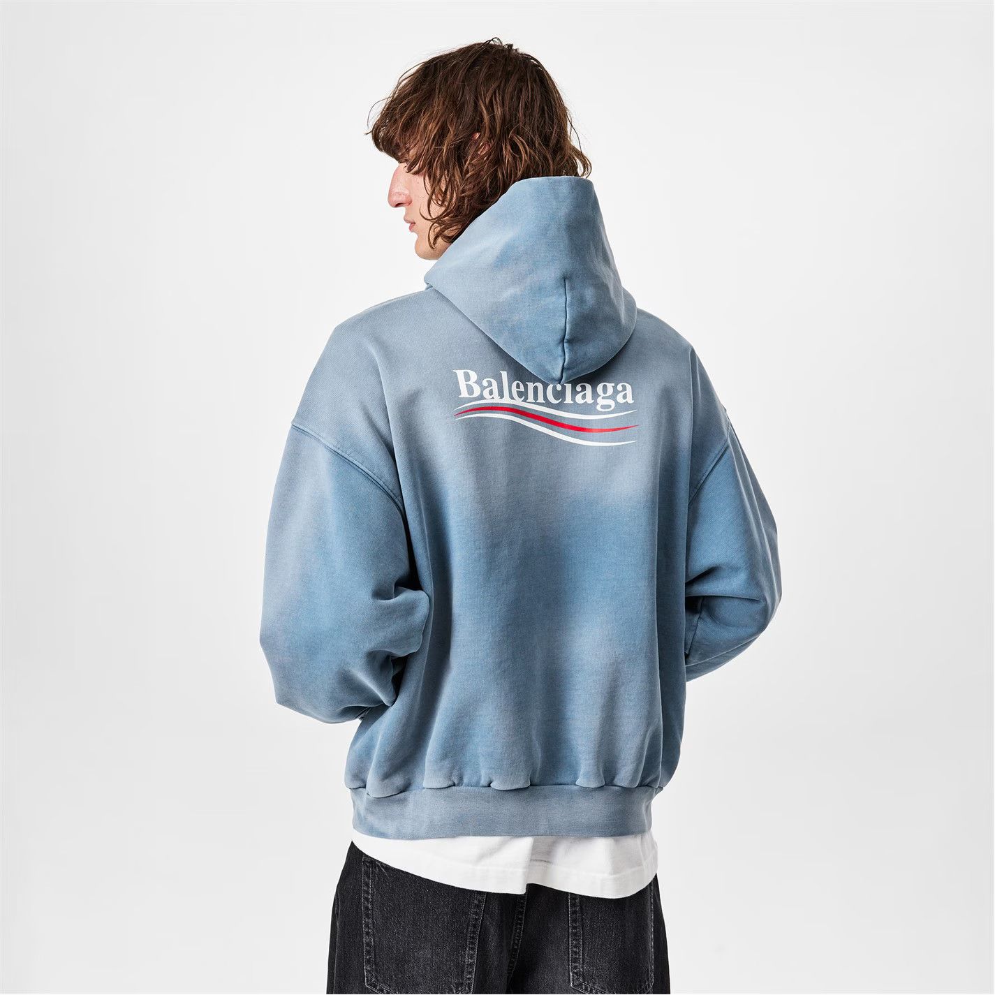 Balenciaga o1g2r1mq0226 Logo Political Hoodie In Faded Blue Size US L / EU 52-54 / 3 - 4 Thumbnail
