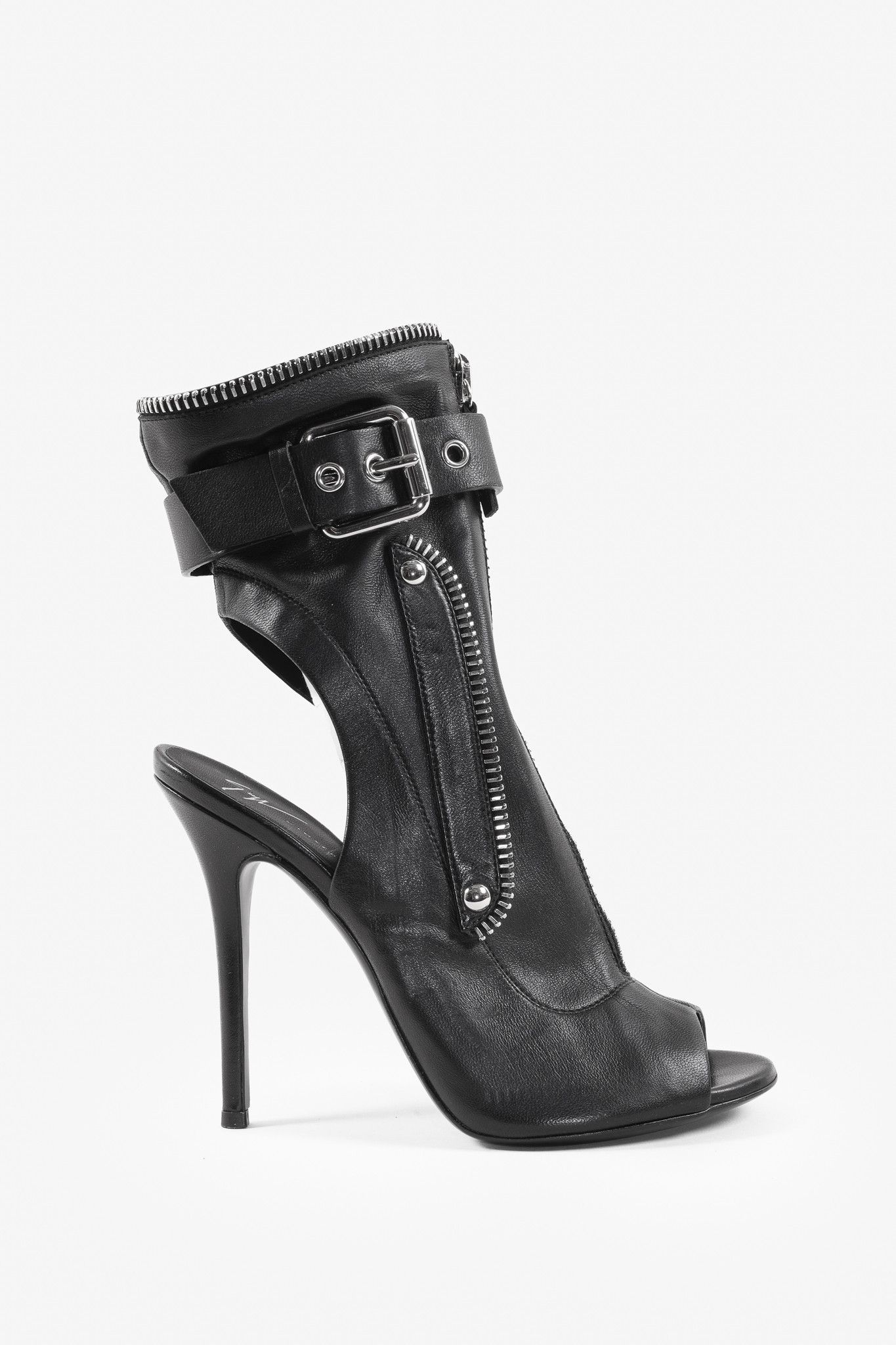 image of Giuseppe Zanotti Tall Black Zipper Pumps Shoes, Women's (Size 8)