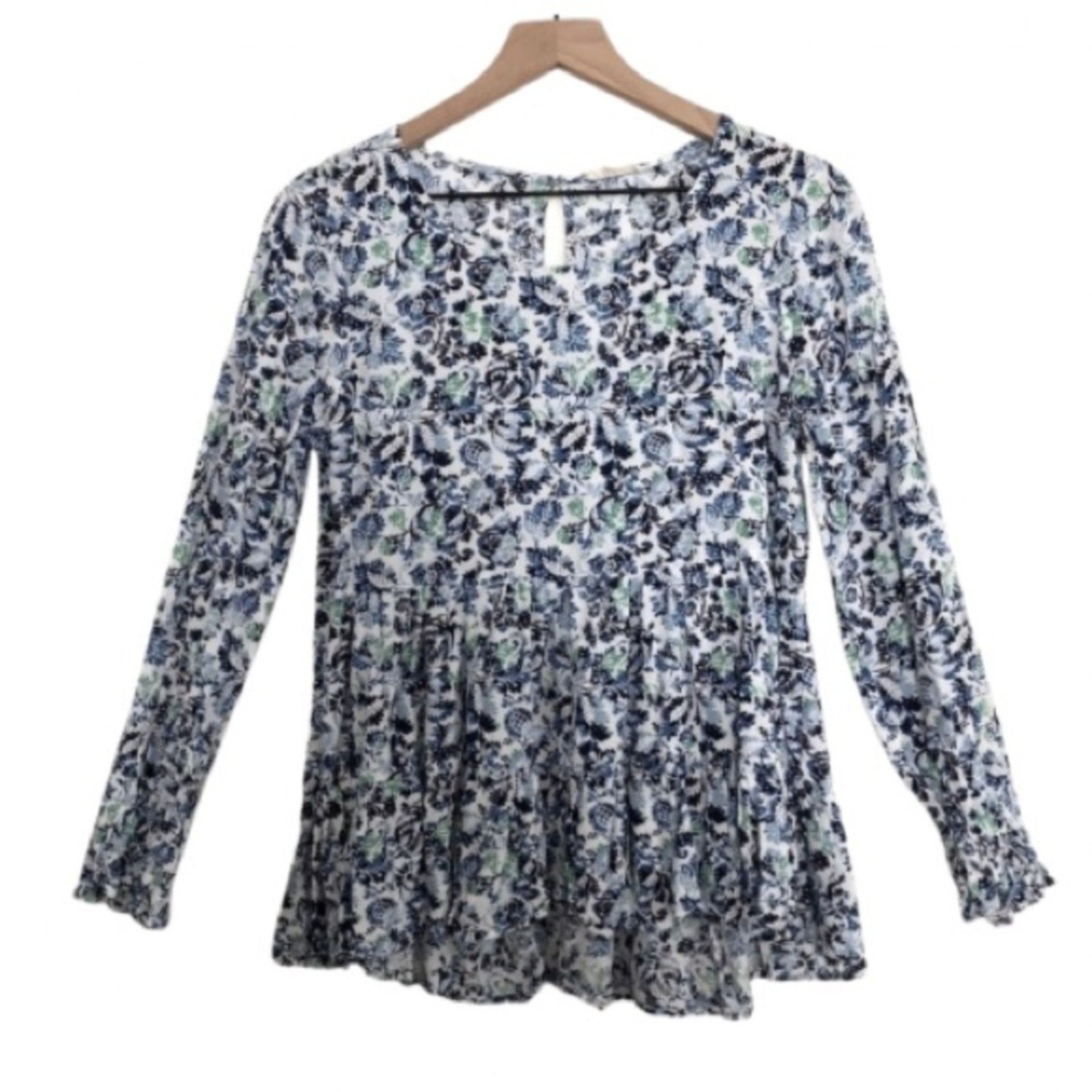 Anthropologie Anthropologie Jane and Delancey Blue Floral Blouse Top Size S / US 4 / IT 40 - 1 Thumbnail