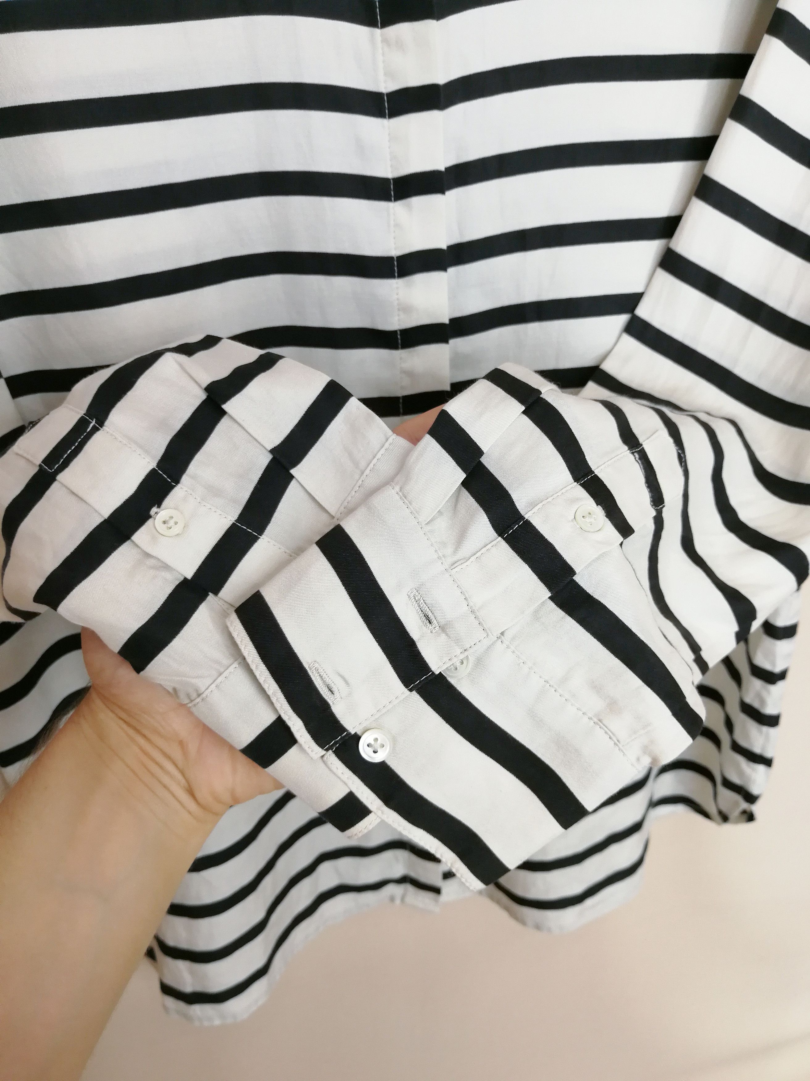 Designer × SikSilk Trenery Shirt Blouse Silk & Cotton White & Black Striped Size L / US 10 / IT 46 - 3 Thumbnail