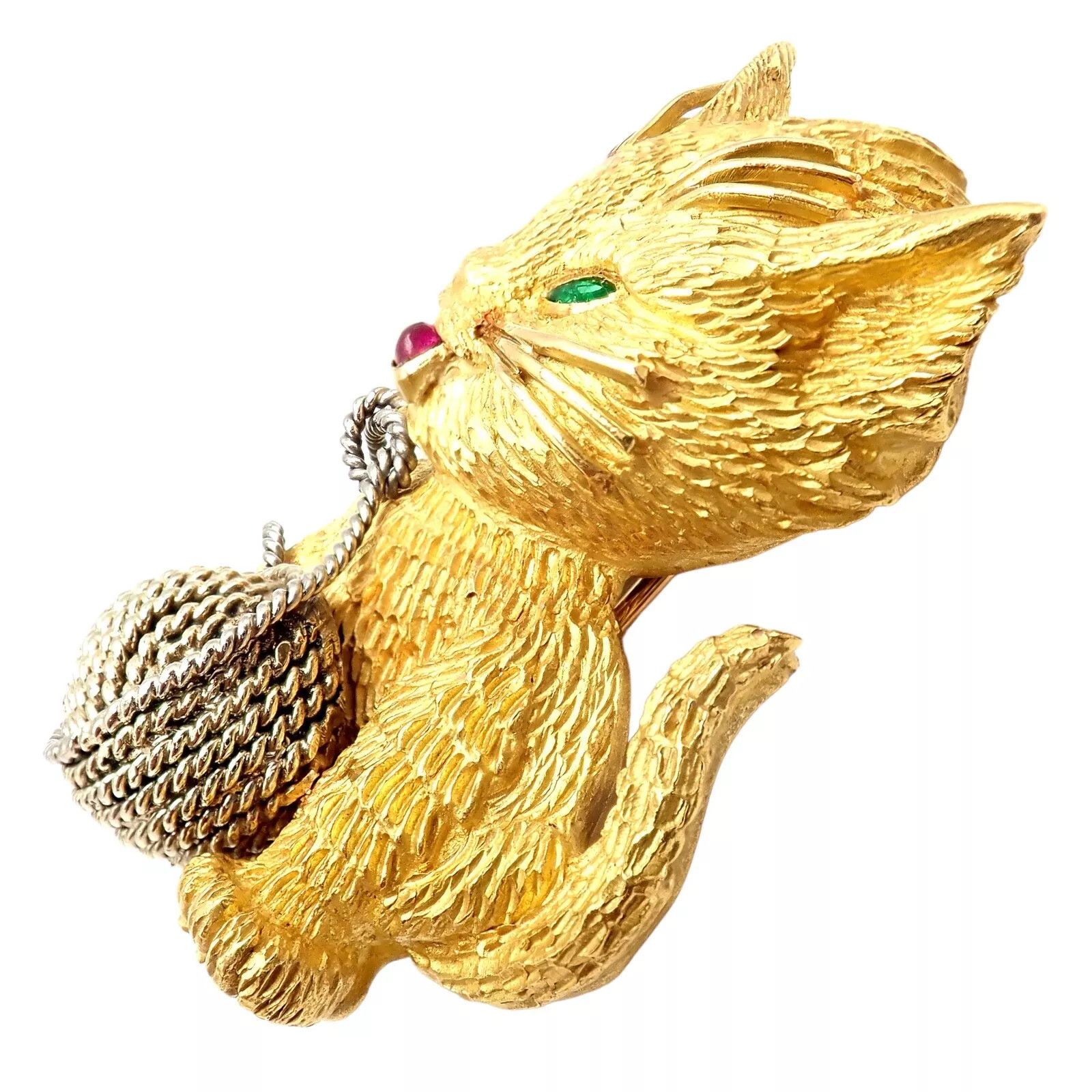 Tiffany & Co. 20k Yellow Gold Ruby Emerald Cat Yarn Pin Brooch Size ONE SIZE - 6 Thumbnail