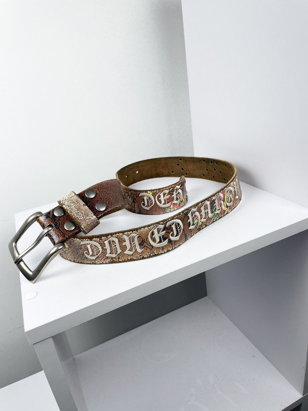 Ed Hardy Vintage Ed Hardy Graphic Printed Y2k Leather Skull Punk Belt Size 36 - 3 Thumbnail