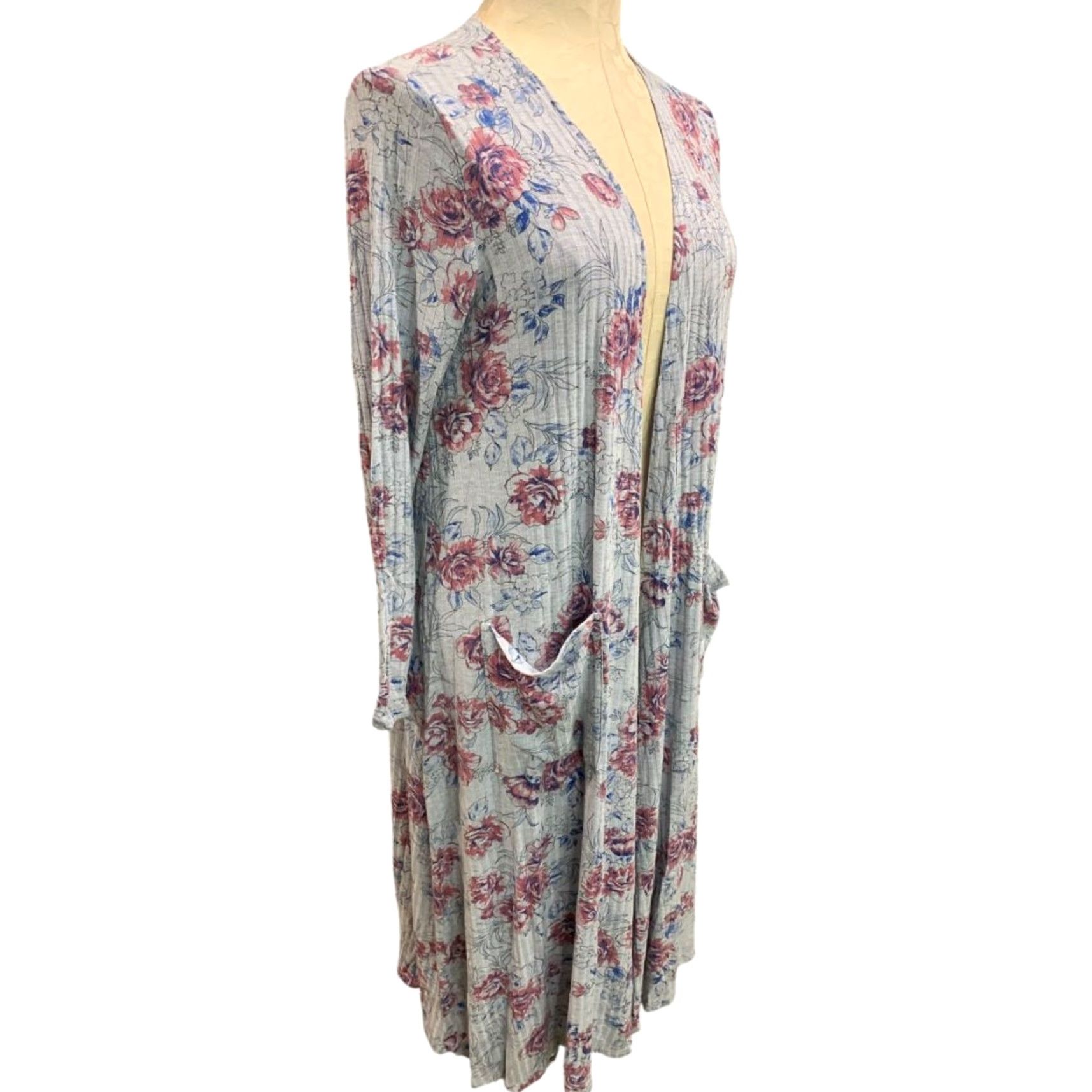 Vintage VINTAGE LuLaRoe Sarah Duster Long Cardigan Gray Floral Pockets Womens Small Cardigan Womens Gray Floral Pockets 90s? Size S / US 4 / IT 40 - 7 Thumbnail
