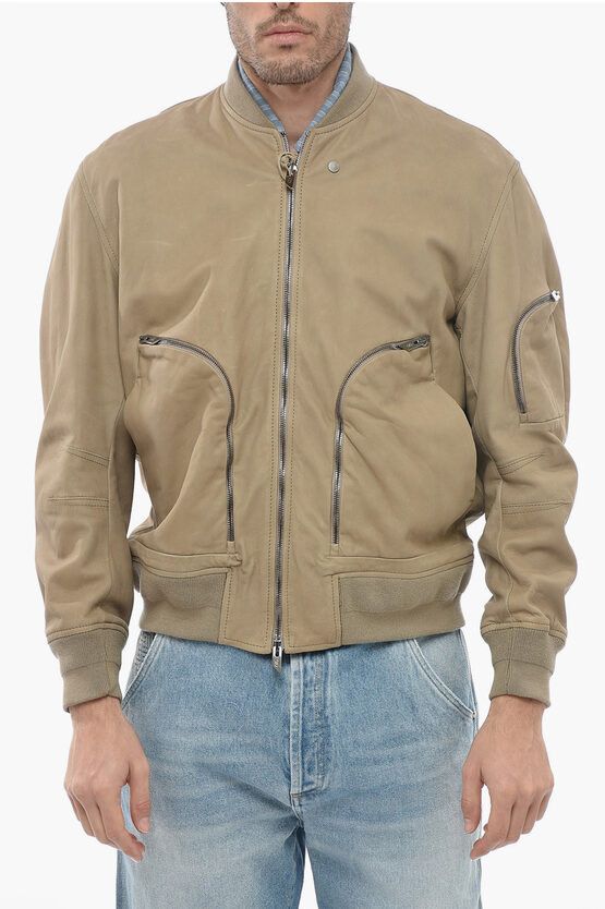 image of Salvatore Santoro 4-Pocket Leather Jacket With Zipped Detail in Beige, Men's (Size XL)