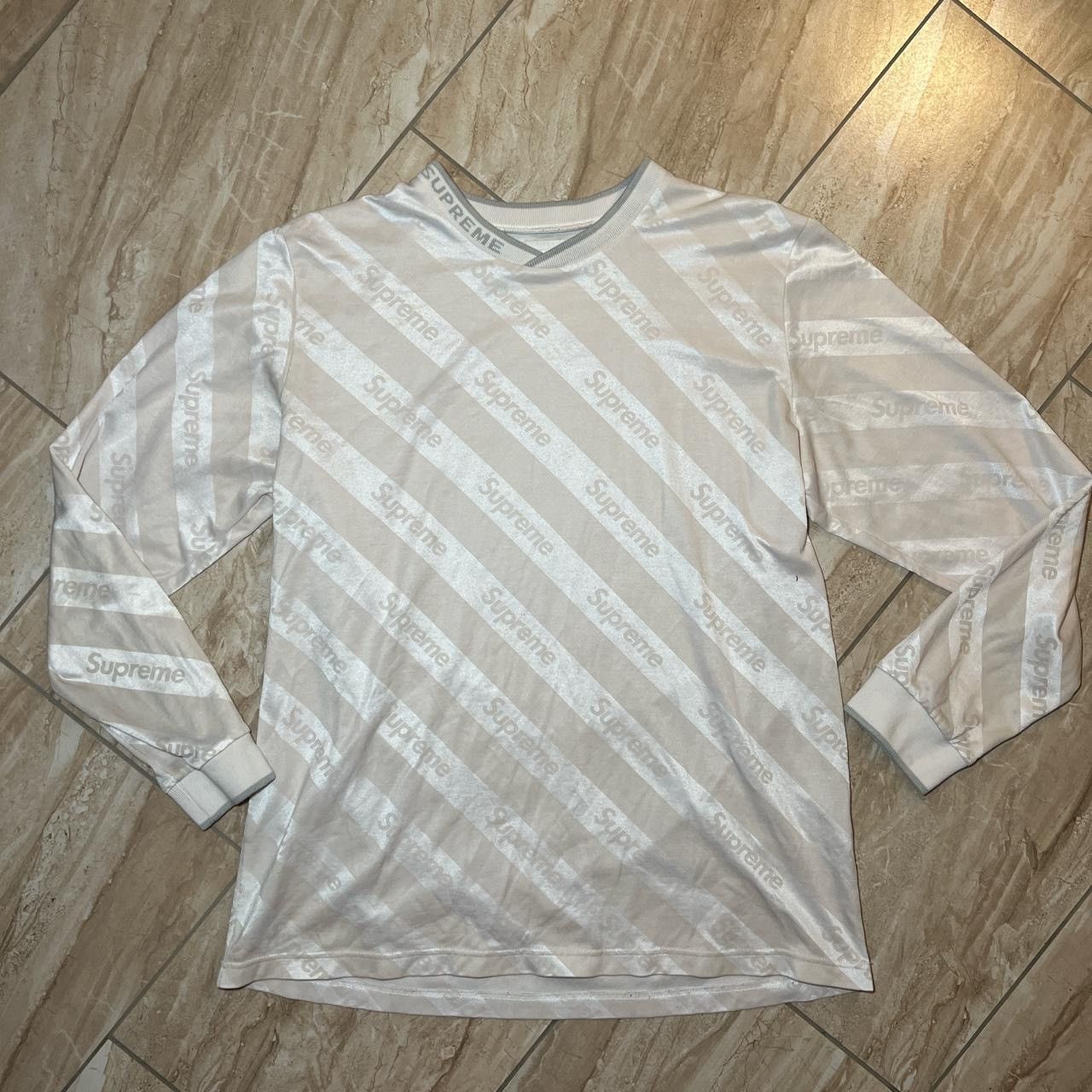 image of Supreme Ss15 White Diagonal Logo Soccer Longsleeve Jersey, Men's (Size XL)