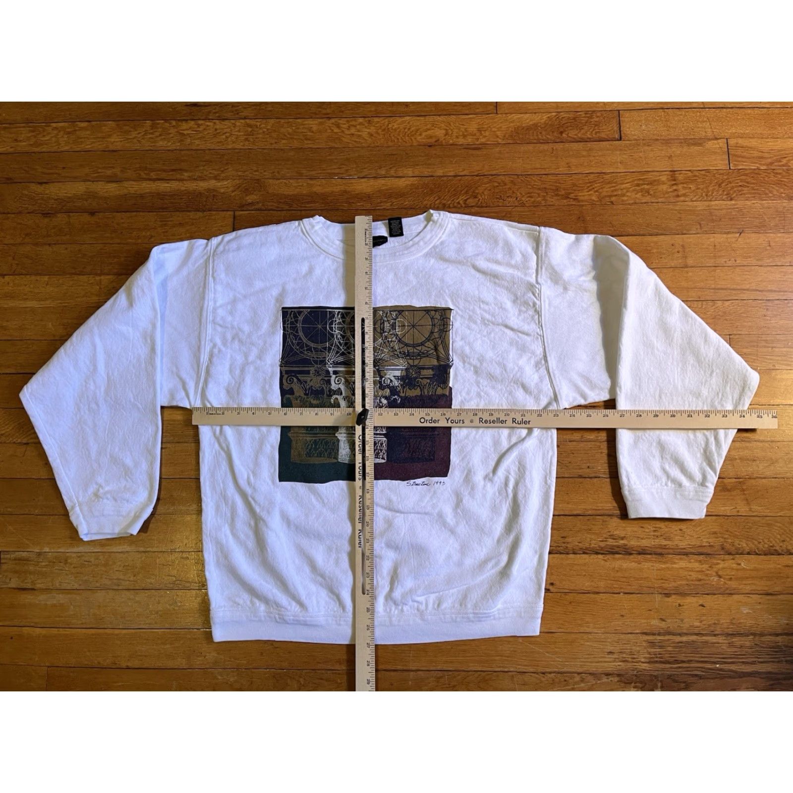 Vintage VINTAGE Structure Graphic Print Long Sleeve Shirt Men’s M White 90s 1993 Cotton Jersey Crew Neck 1990-1999 T-Shirt Mens Regular XL Size US XL / EU 56 / 4 - 7 Thumbnail
