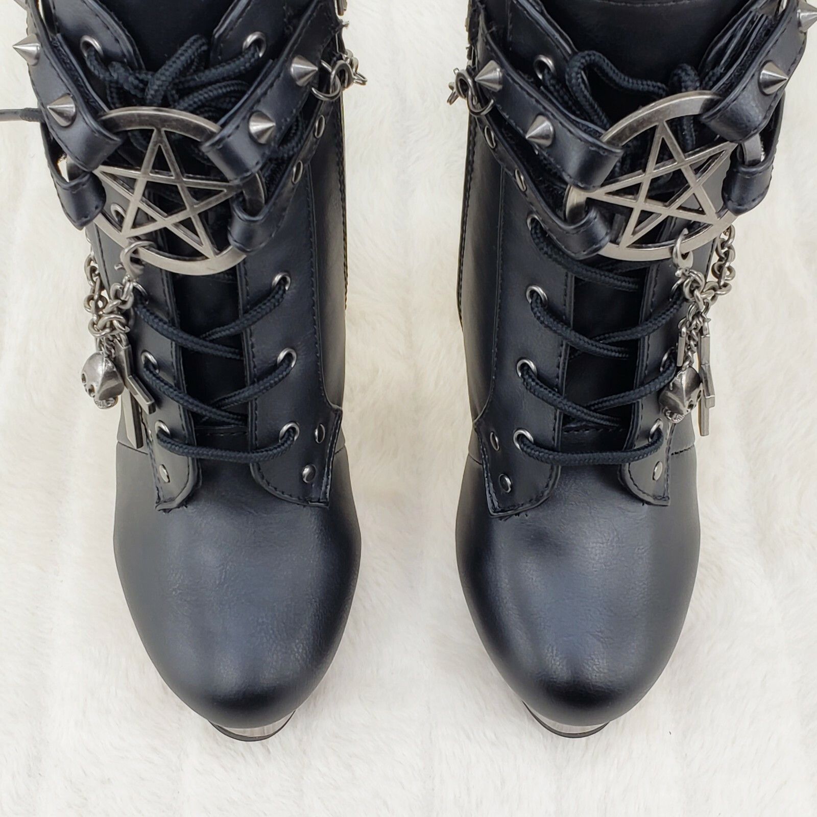 Other MUERTO 1001 Finger Bone Heel Platform Biker Ankle Boots Char Size US 10 / IT 40 - 8 Thumbnail