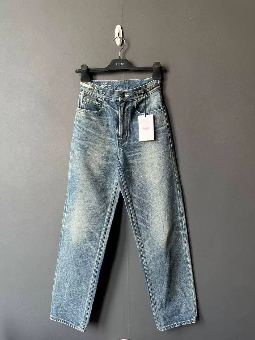 celine margaret chain denim trousers