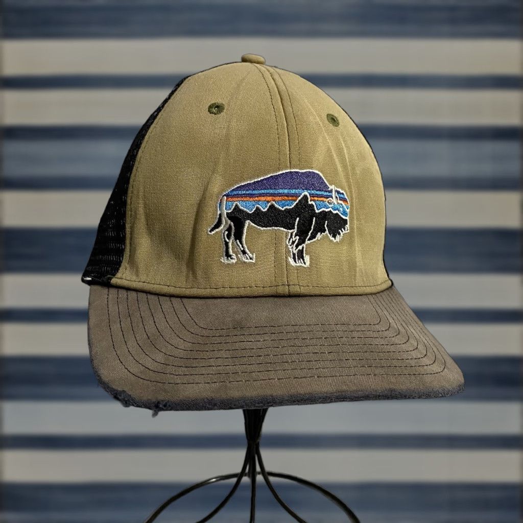 Patagonia Patagonia Fitz Roy Bison Buffalo Bear Snapback Trucker Hat Cap Tan Distressed Brown Adjustable Men Cap Hat Size ONE SIZE - 1 Thumbnail