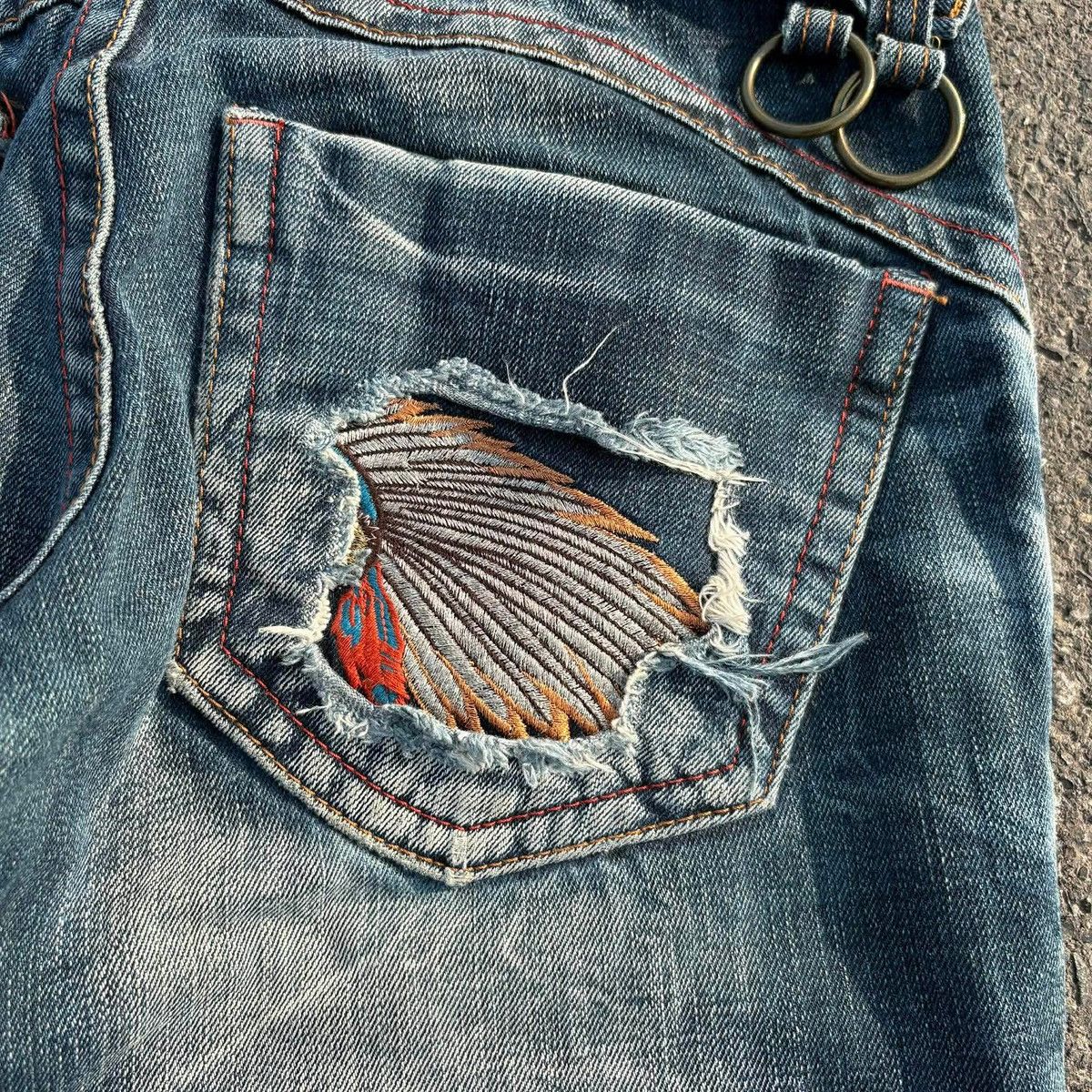 Tornado Mart ❌SOLD❌RIOBERA Flare Jeans Distressed Skull Button 30 Size US 30 / EU 46 - 8 Thumbnail