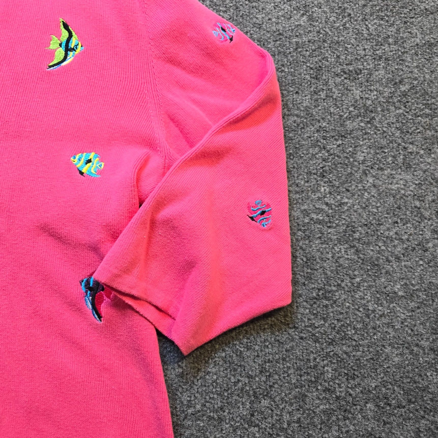 Vintage Alexandra Bartlett Top Womens 3X Pink Fish Embroidered Knit Beach Casual Shirt Blouse Womens Size XXL / US 16-18 / IT 52-54 - 4 Thumbnail