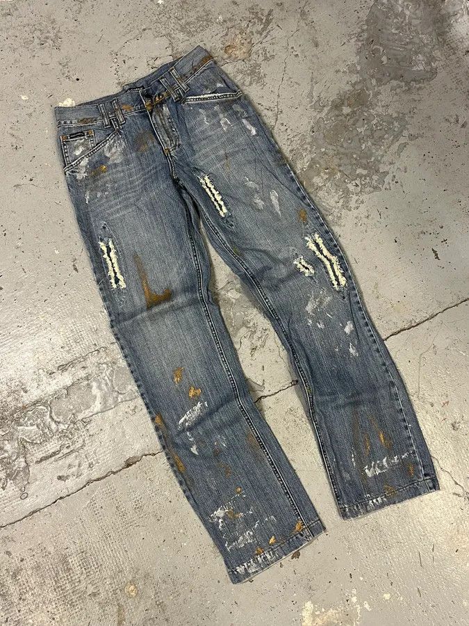 Designer × Dolce & Gabbana × Vintage AW2005 Dolce & Gabbana Painted Blue Denim Jeans Size US 30 / EU 46 - 5 Thumbnail